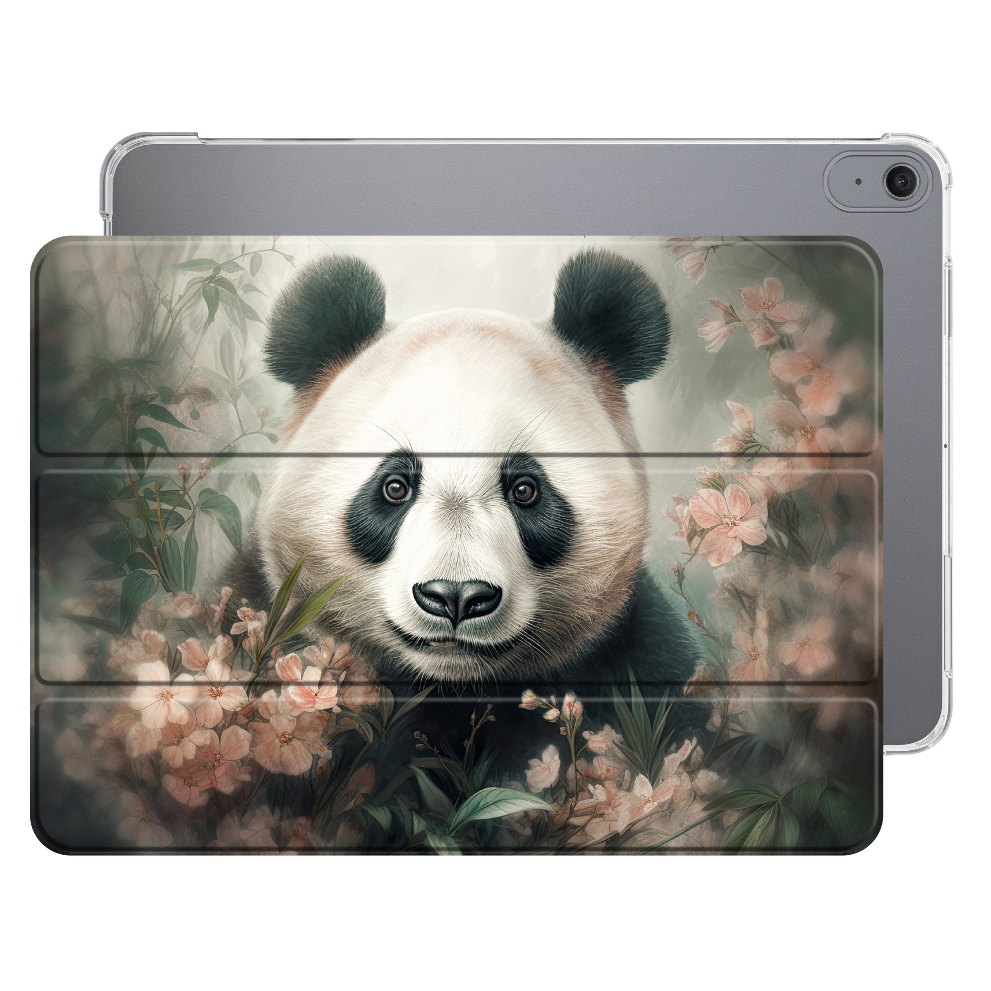 OnlyWow Tablet-Hülle Apple iPad Air 2025 13 inch Panda - Tiere - Pflanzen, Smart Cover, Klapphülle, Stoßfest, Bunt