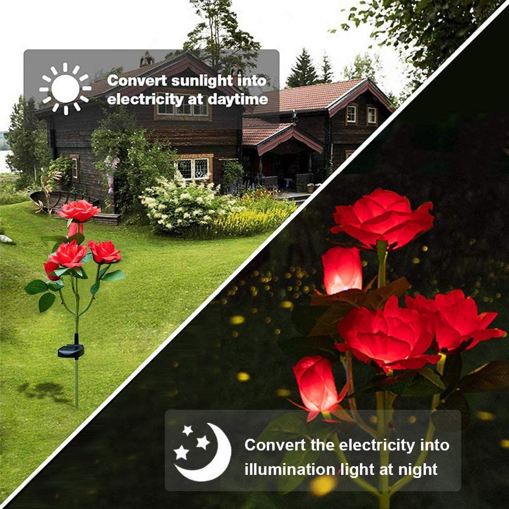 GelldG LED Solarleuchte Solarlampen Licht Garten, LED Außen Rose 5 für Solar