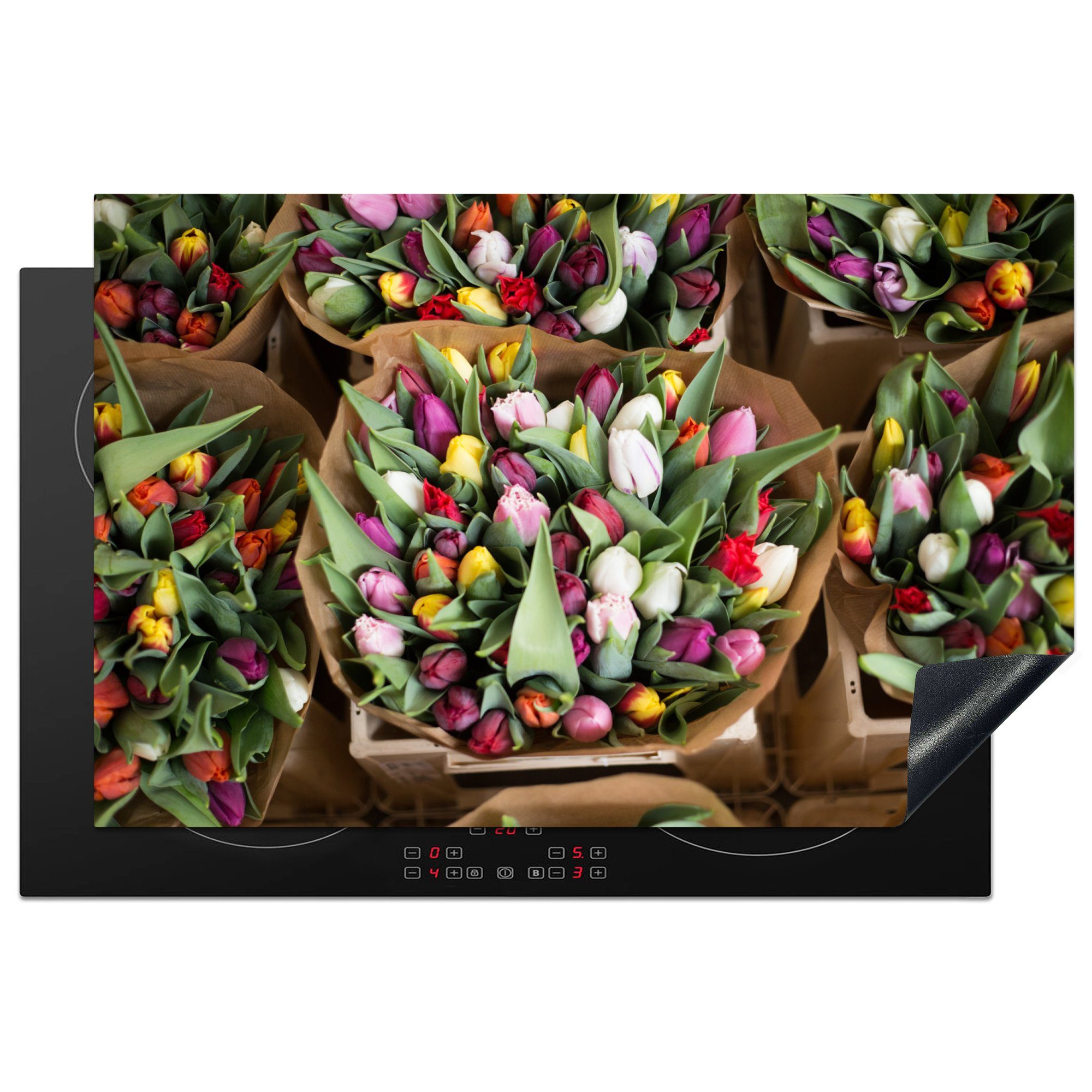 MuchoWow Herdblende-/Abdeckplatte Blumen - Tulpen - Strauß, Vinyl, (1 tlg), 81x52 cm, Induktionskochfeld Schutz für die küche, Ceranfeldabdeckung