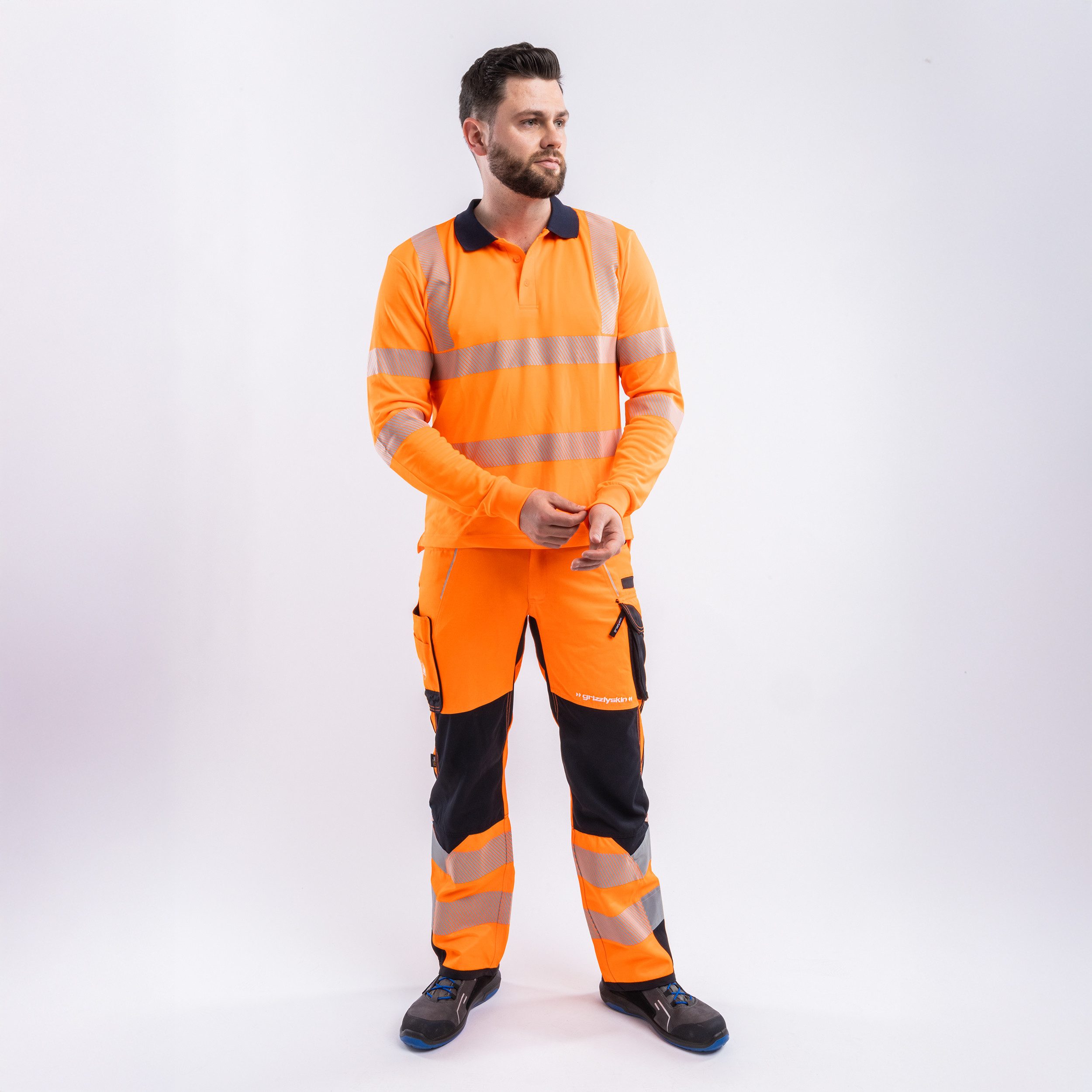 Qualitex Workwear Warnschutz-Shirt signalfarben Polo-Longsleeve aus Lyocell - UV-Schutz & Zertifizierung (1-tlg) reflektierendes Langarm-Shirt, Warnschutz-Arbeitsshirt, Atmungsaktiv