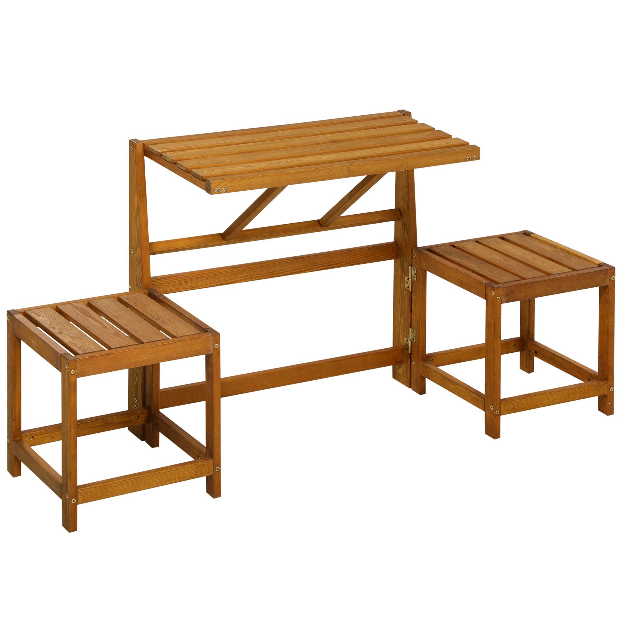 Gartenbank 2-in-1-Set, Tisch mit 2 Hockern