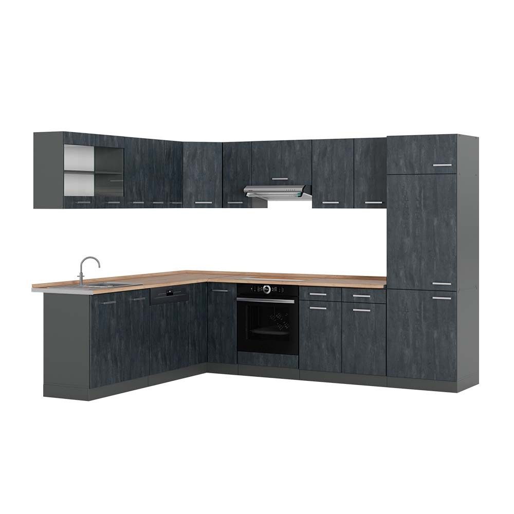 Vicco Winkelküche R-Line, Schwarz Beton/Anthrazit, 287 x 227 cm AP Eiche