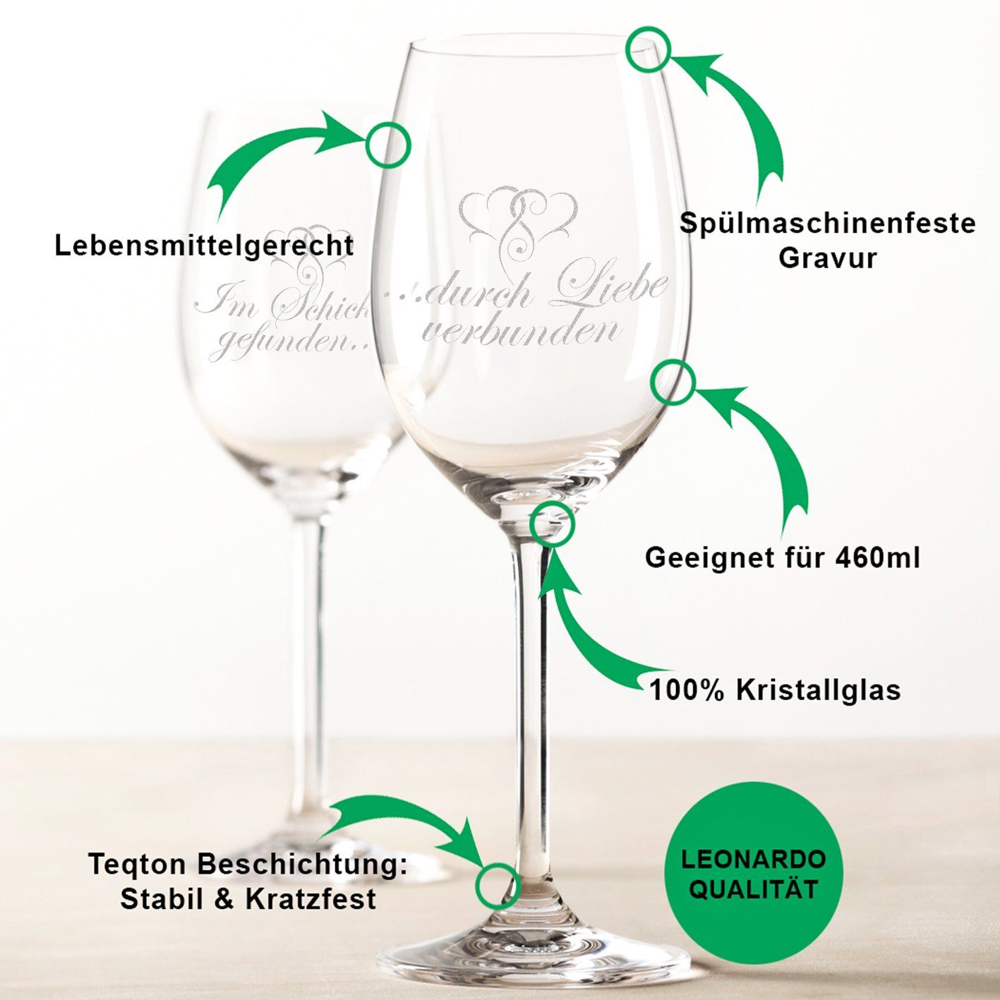 GRAVURZEILE Rotweinglas Leonardo Daily Weinglas - Im Schicksal gefunden durch Liebe verbunden, Glas, graviertes Geschenk für Paare zur Verlobung & Hochzeit