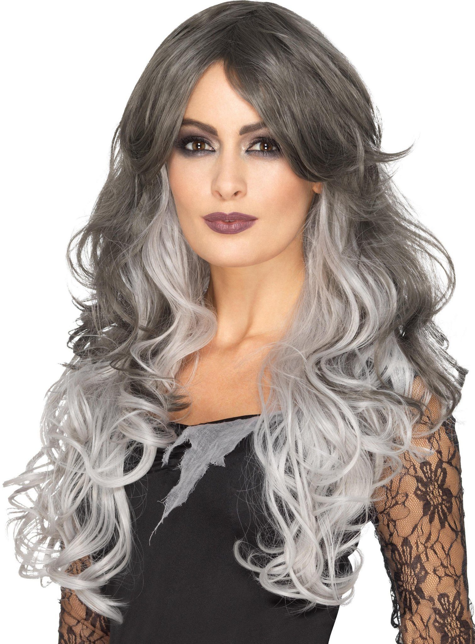 Smiffys Kostüm-Perücke Ombré Hair grau - Kostüm Perücke für Fasching, Hochwertige hitzebeständige und frisierbare Perücke