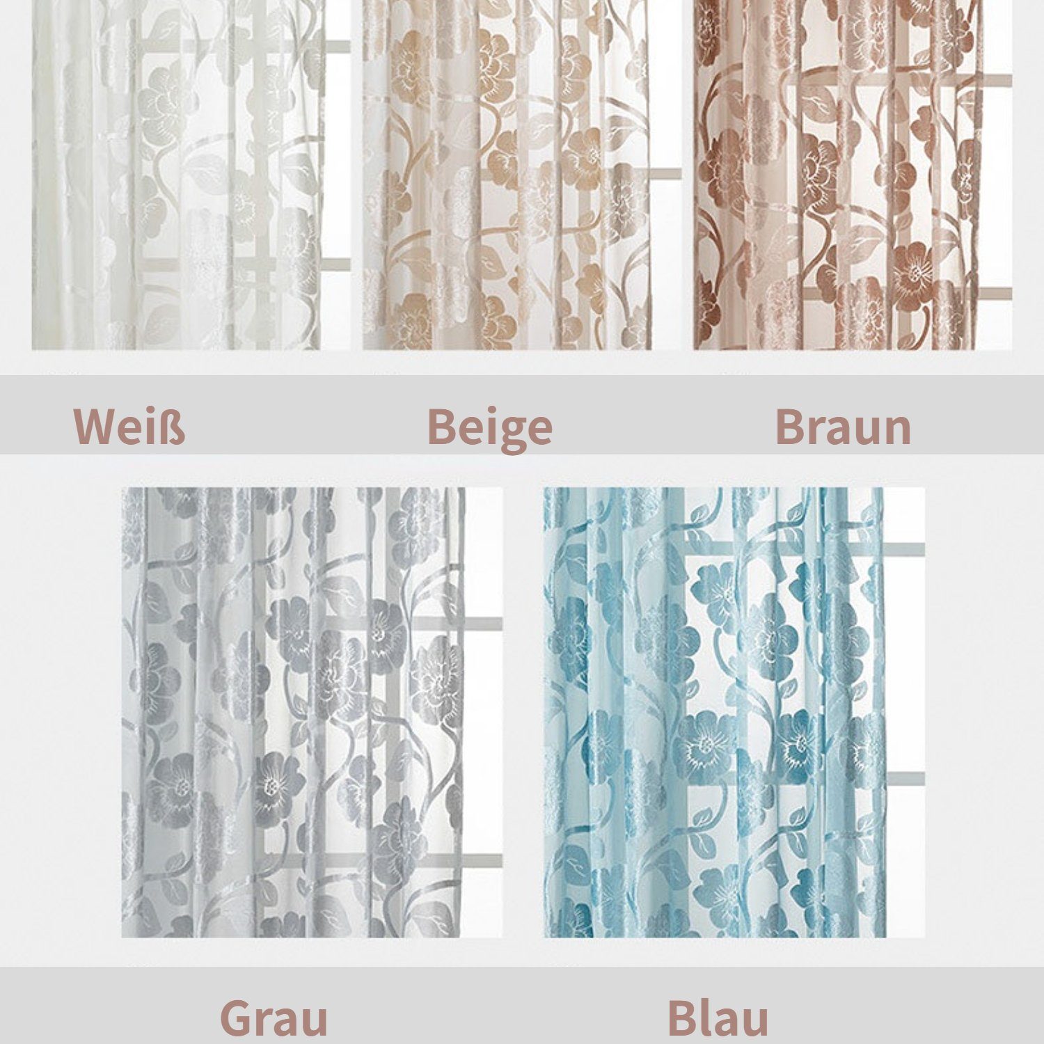 polyester, Grau Lily (2 Muster Stangendurchzug Gardine, St), halbtransparent, HOMEIDEAS,