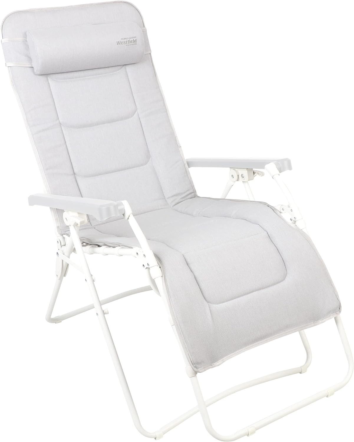 Westfield Gartenliege Relaxliege 509029 Liegestuhl Sonnenliege Relaxsessel weiß, Relaxsessel mit Kopfkissen, stufenlos verstellbar, klappbar, 140 kg Tragkraft, Camping