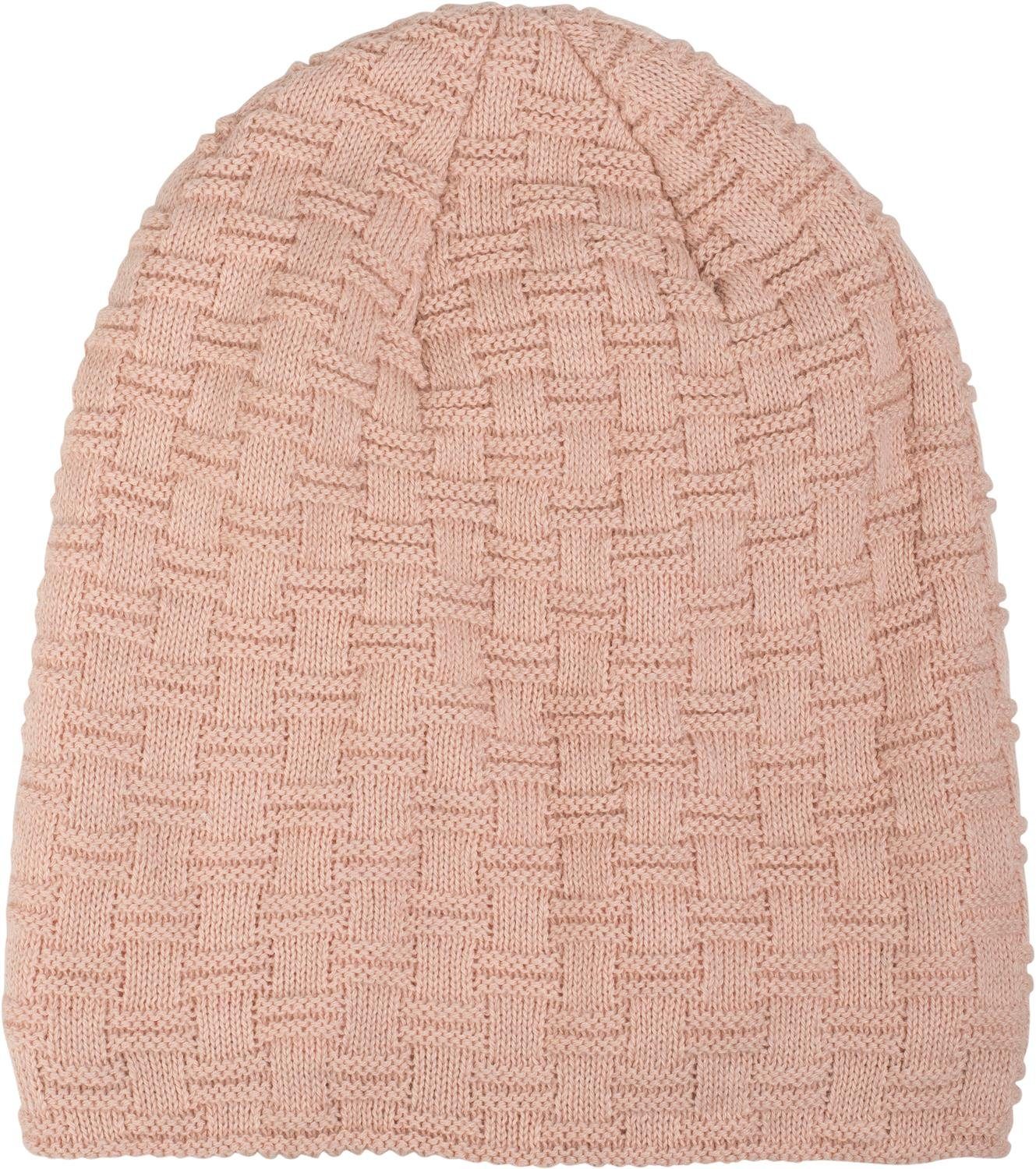 Strickmütze Feinstrick Beanie Altrose Flecht und Teddyfleece styleBREAKER Muster (1-St) mit