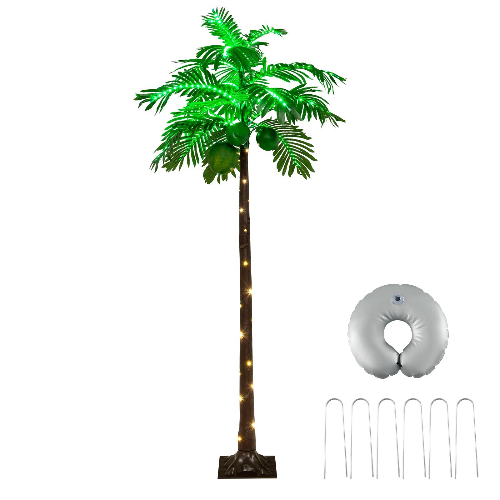 COSTWAY, 180 cm, 3 & Kunstpalme, LEDs mit 309 Kokosnüssen Höhe