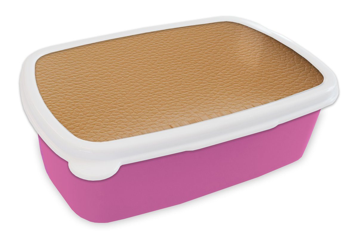 MuchoWow Lunchbox Leder - Strukturiert - Leder-Optik - Orange, Kunststoff, (2-tlg), Brotbox für Erwachsene, Brotdose Kinder, Snackbox, Mädchen, Kunststoff rosa