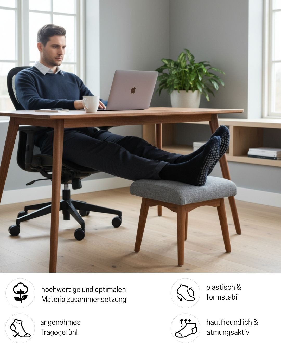 sockenkauf24 ABS-Socken Antirutschsocken warme Stoppersocken mit Wolle Vollfrottee (Navy, 2-Paar, 35-38) mit Komfortbund für Damen & Herren - 21463 – Bild 4 von 5