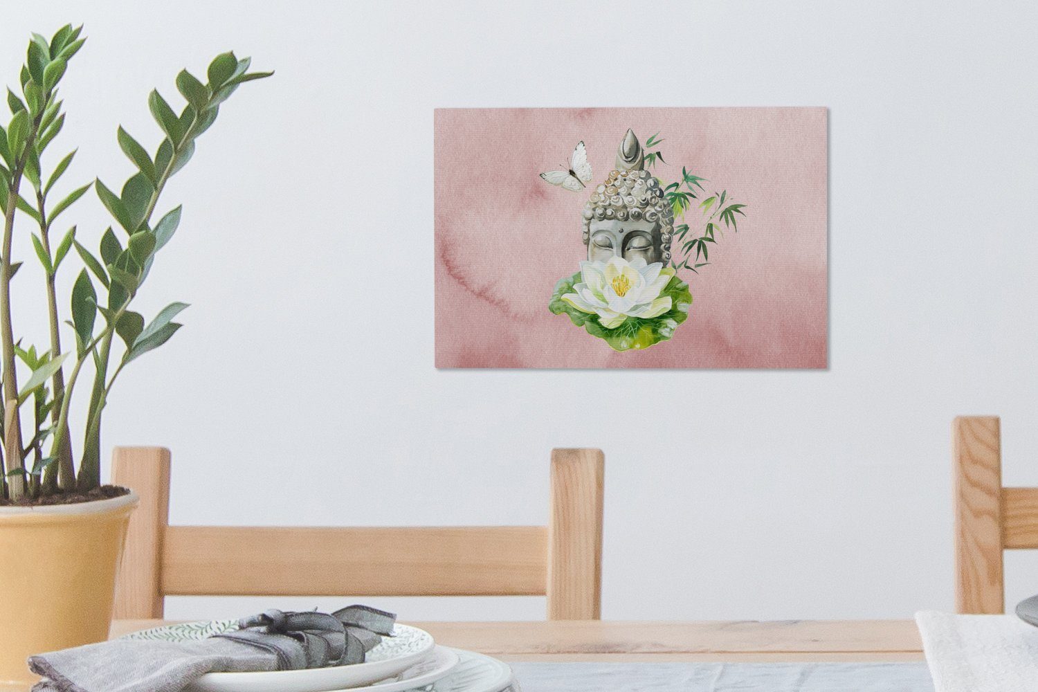 - Blume Leinwandbild Aufhängefertig, St), Buddha cm - Leinwandbilder, Rosa, Wandbild (1 Wanddeko, OneMillionCanvasses® 30x20