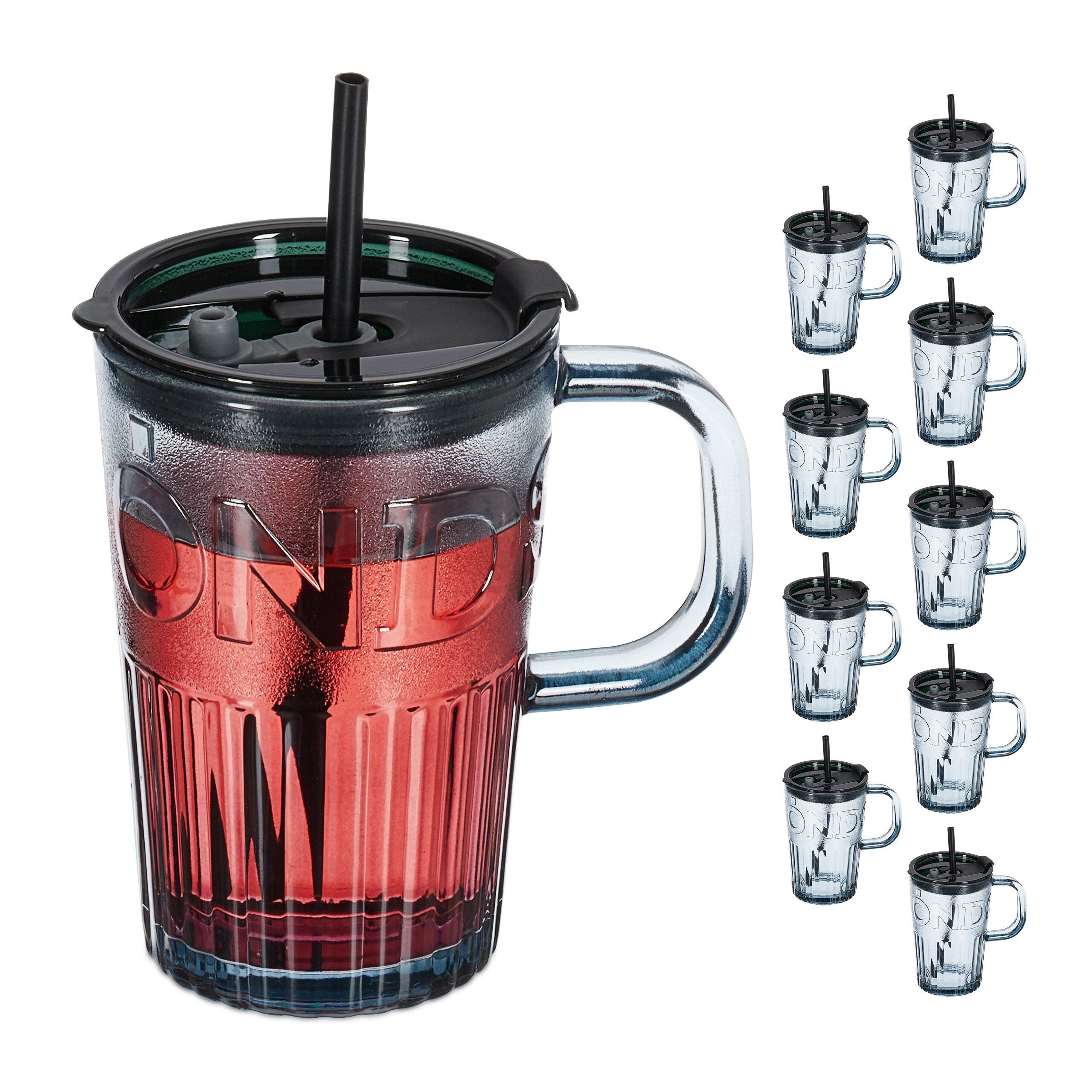 relaxdays Gläser-Set Trinkgläser im 10er Set mit Henkel, Glas, grau