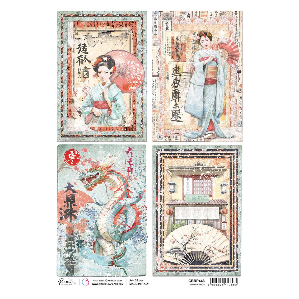 Ciao Bella Seidenpapier Land of the Rising Sun - Japanische Karten, DIN A4