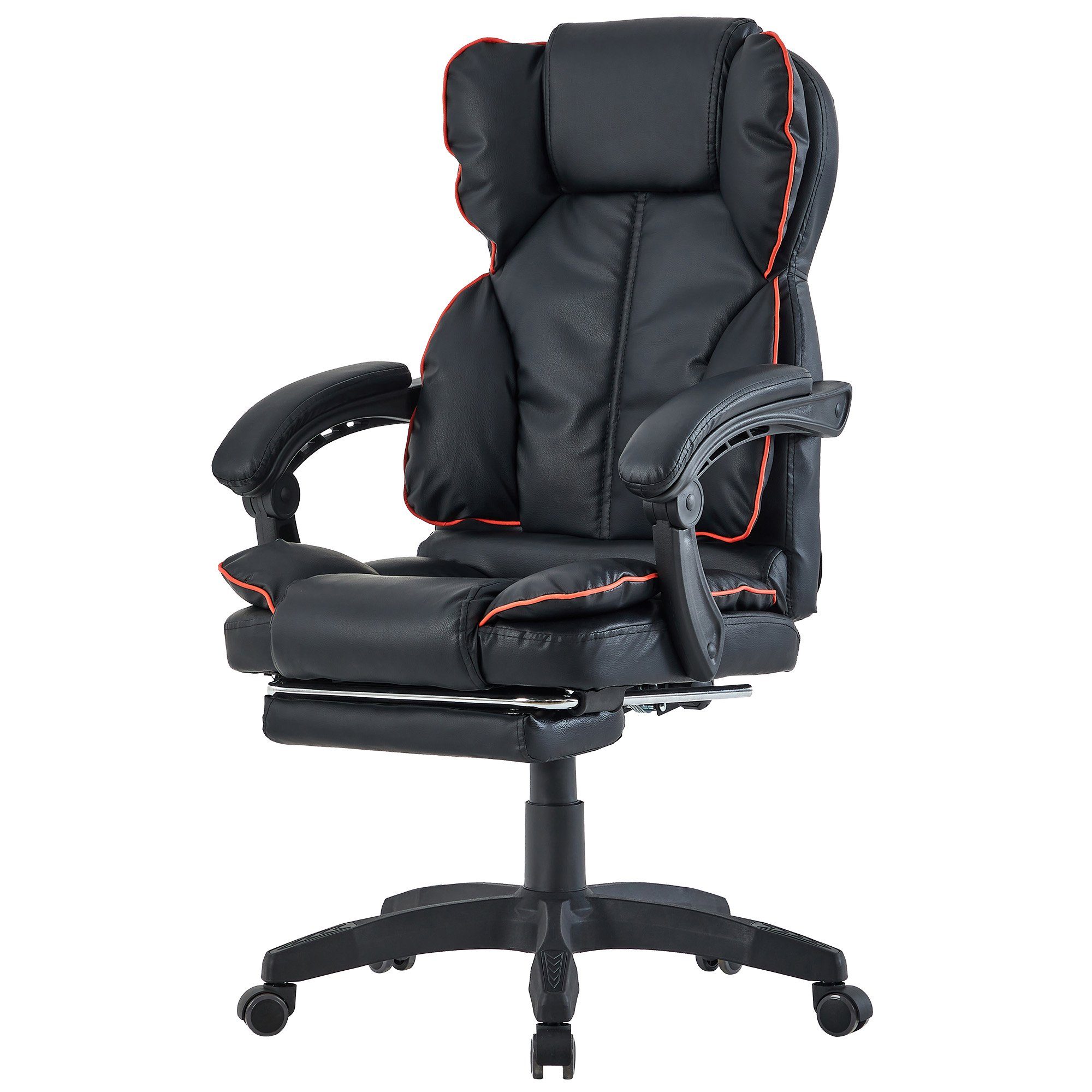 TRISENS Chefsessel Hector (1 Stück), Bürostuhl mit 3-Punkt-Armlehnen Home Office Chair im Lederoptik-Design Schwarz-Rot