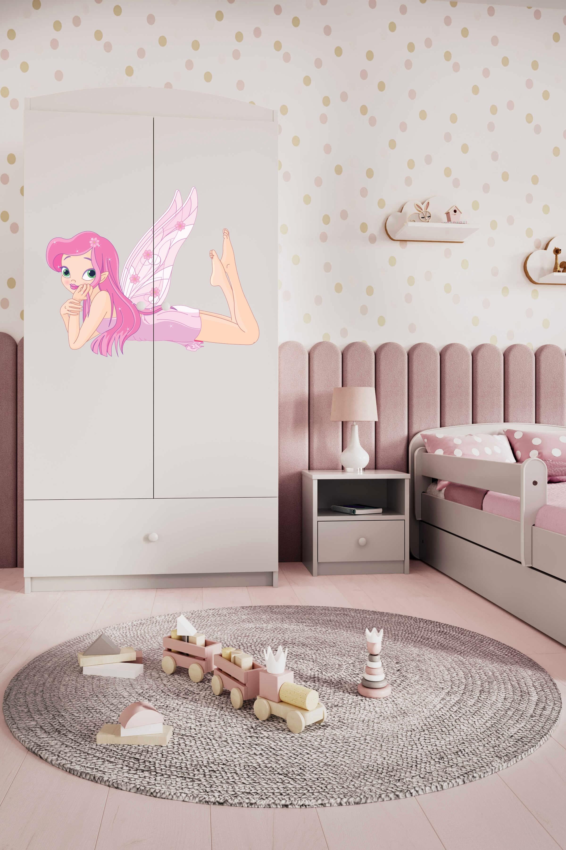 Raumhirsch Furniture Kinderkleiderschrank mit liebevollen Motiven - Kleiderschrank für Kinder (Kinderzimmerschrank für Mädchen, Mit Ablagefächern & Kleiderstange) hochwertige Verarbeitung, sanfte Farben, verschiedene Designs
