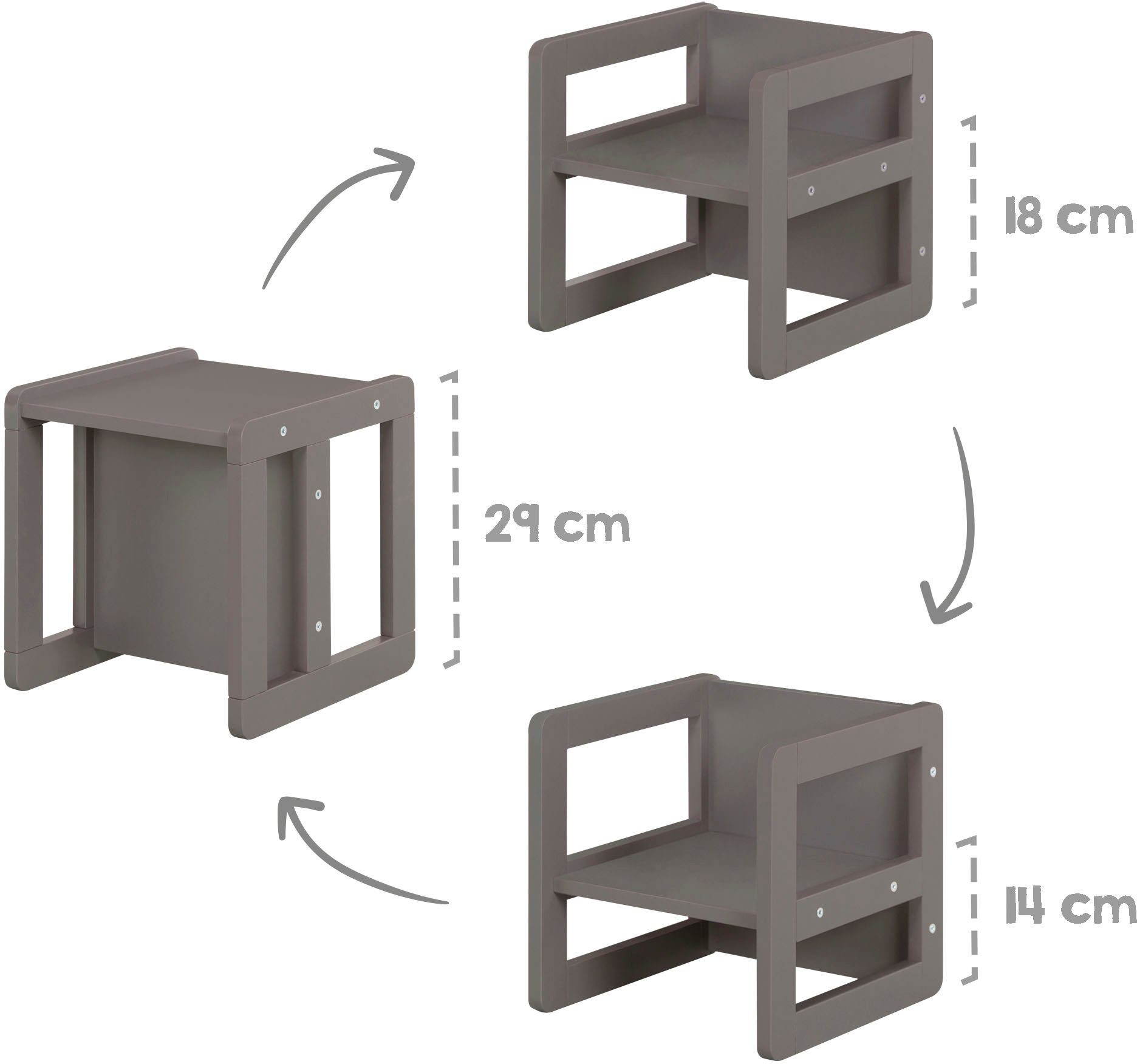 3in1, Wendehocker roba® anthrazit, als mit 3 Höhen verwendbar verschiedenen Kindersitzgruppe