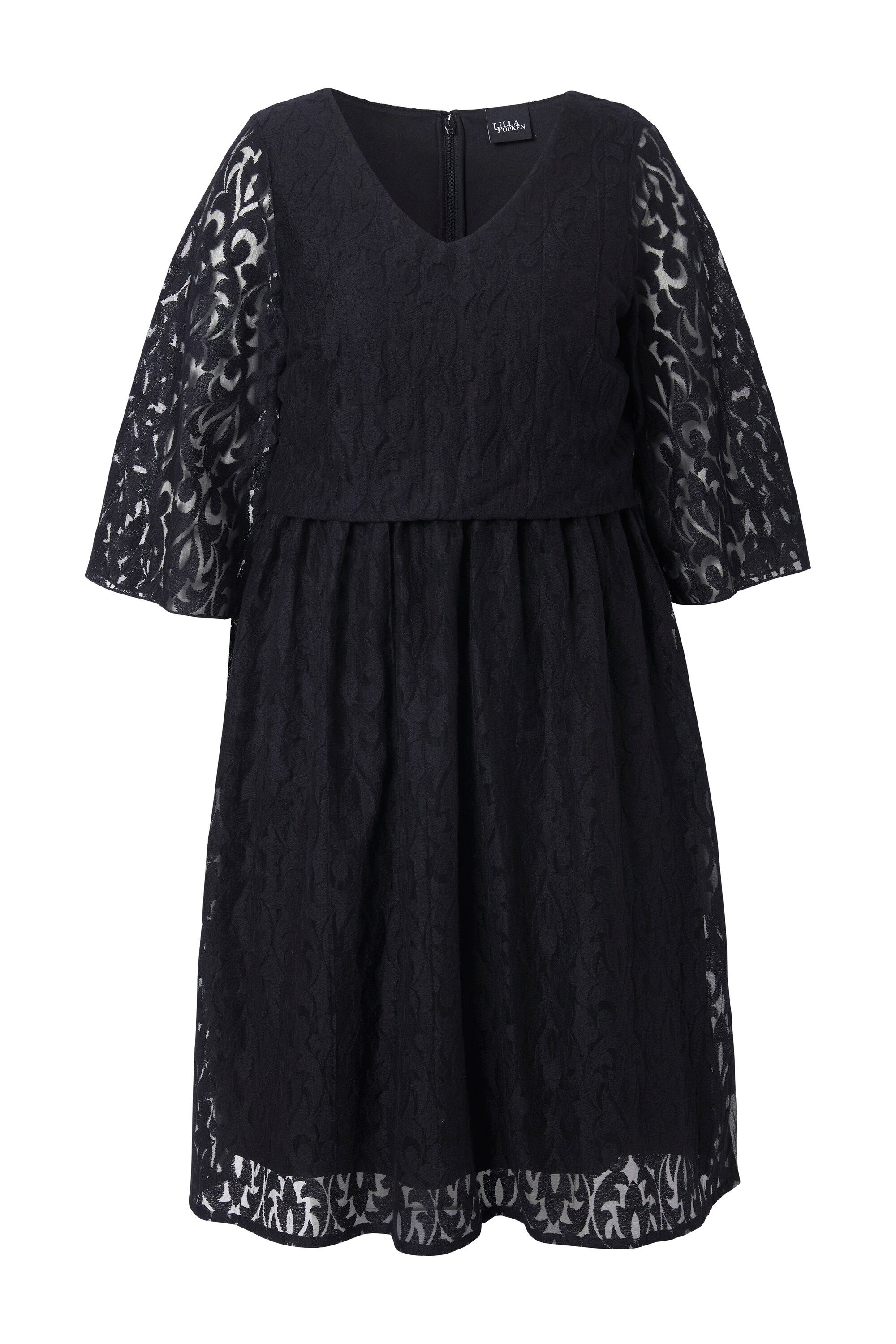 Ulla Popken Cocktailkleid Midikleid Spitze A-Linie V-Ausschnitt Glockenärme günstig online kaufen