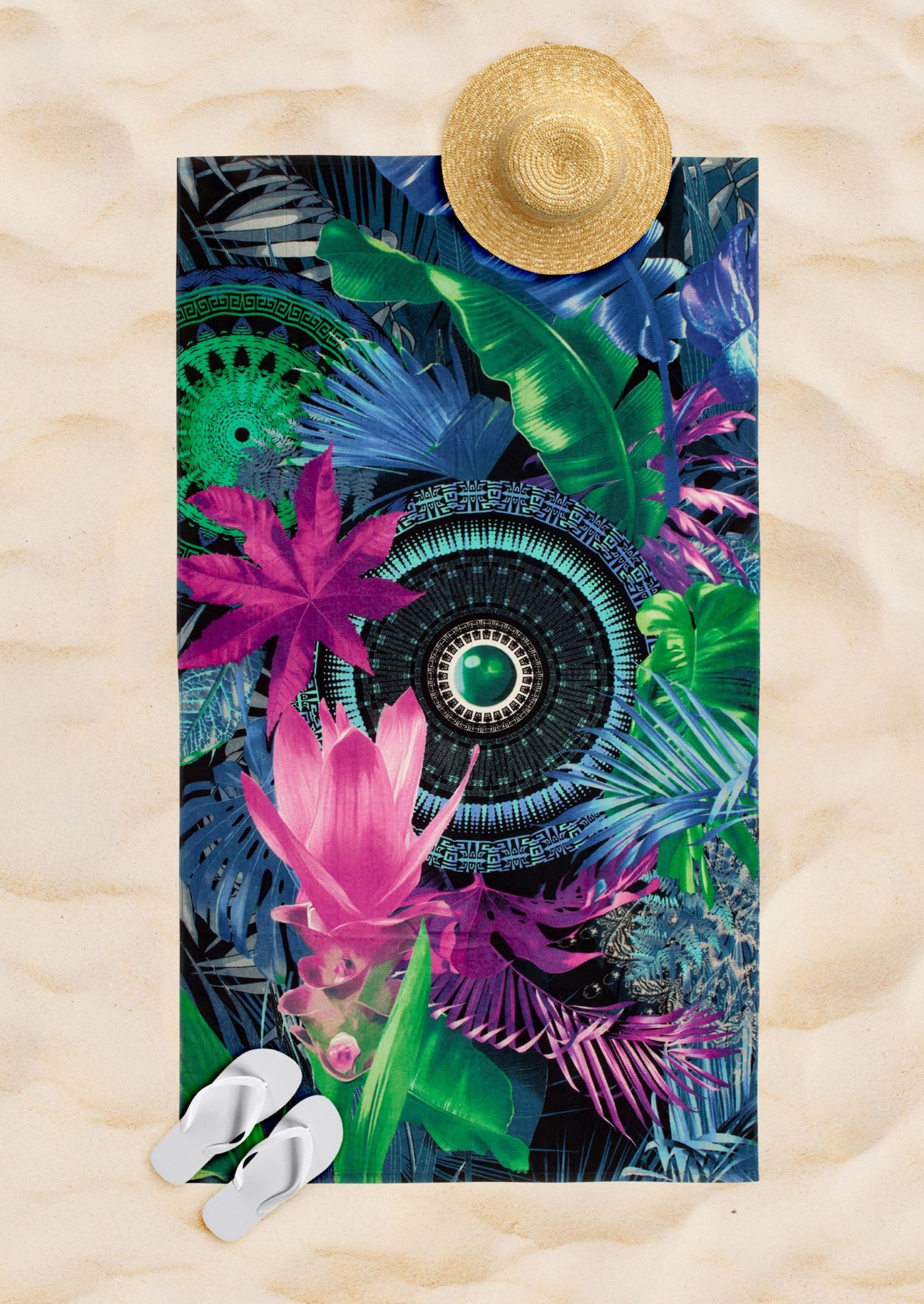 hip Strandtuch hip Family Strandtuch Liegetuch 100x180 Zahra Mandala Blätter blau, Baumwolle (1-St)