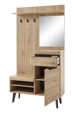 Furn.Design Kompaktgarderobe Ronson (Garderobe in Eiche Artisan mit schwarz, 110 x 200 cm) Komplett-Set 4-teilig
