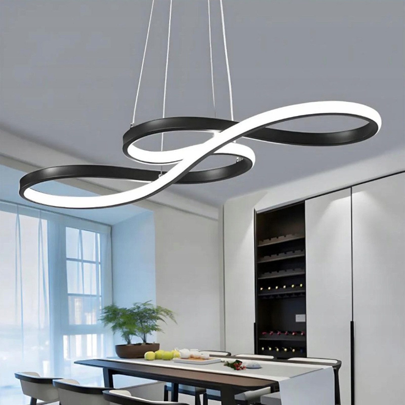 Riserva Hängeleuchte LED Pendelleuchte Schwarz 58W, dimmbar, 3000K–6500K, Fernbedienung