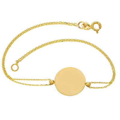 Stella-Jewellery Goldarmband Armband 585er Gelbgold Plättchen Rund (inkl. Etui, 1-tlg., inkl. Etui), Armkette, Goldarmband