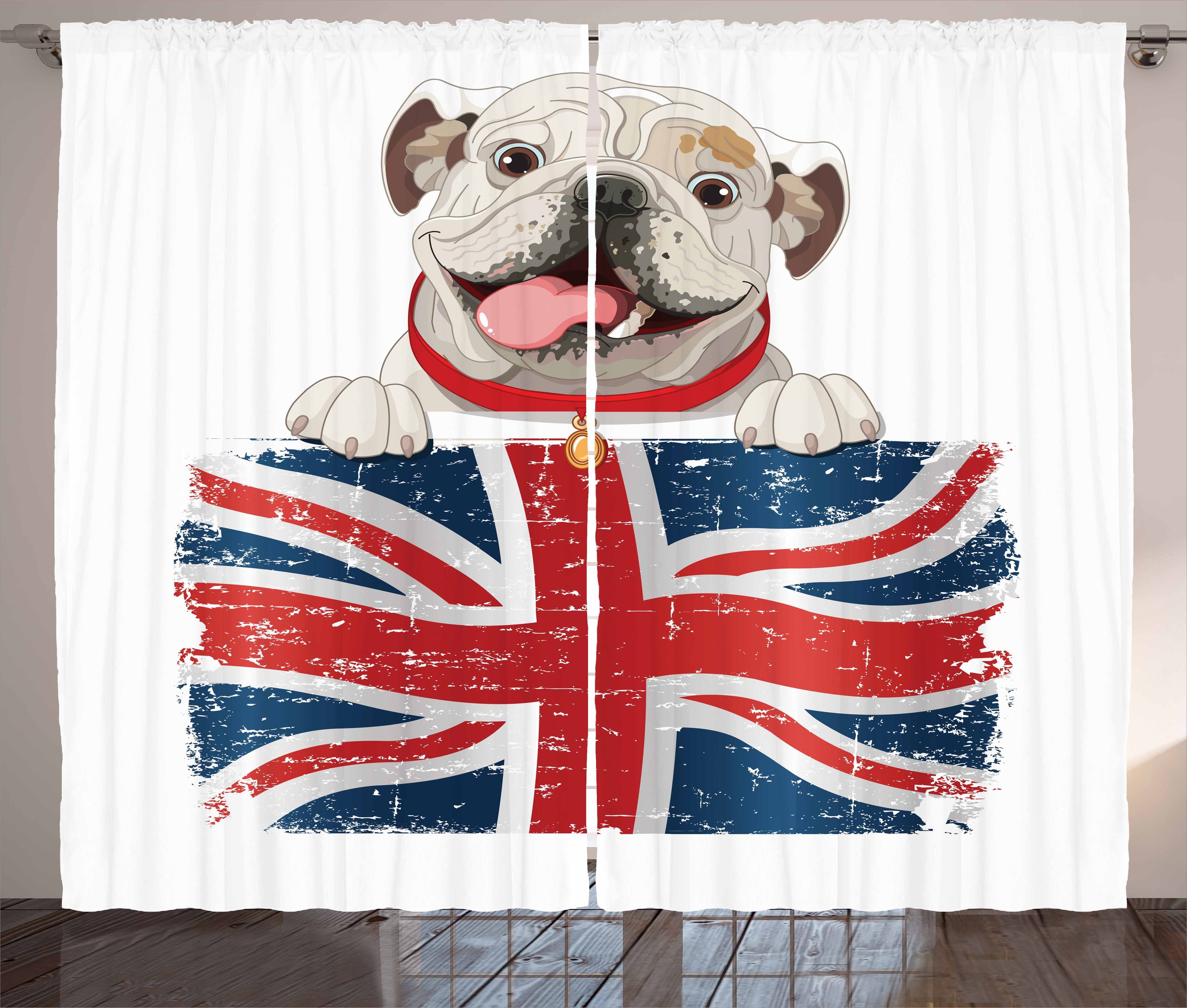 Englische Kräuselband Schlafzimmer Vorhang Schlaufen Bulldogge Britisch und Haken, mit Gardine Dog Abakuhaus,