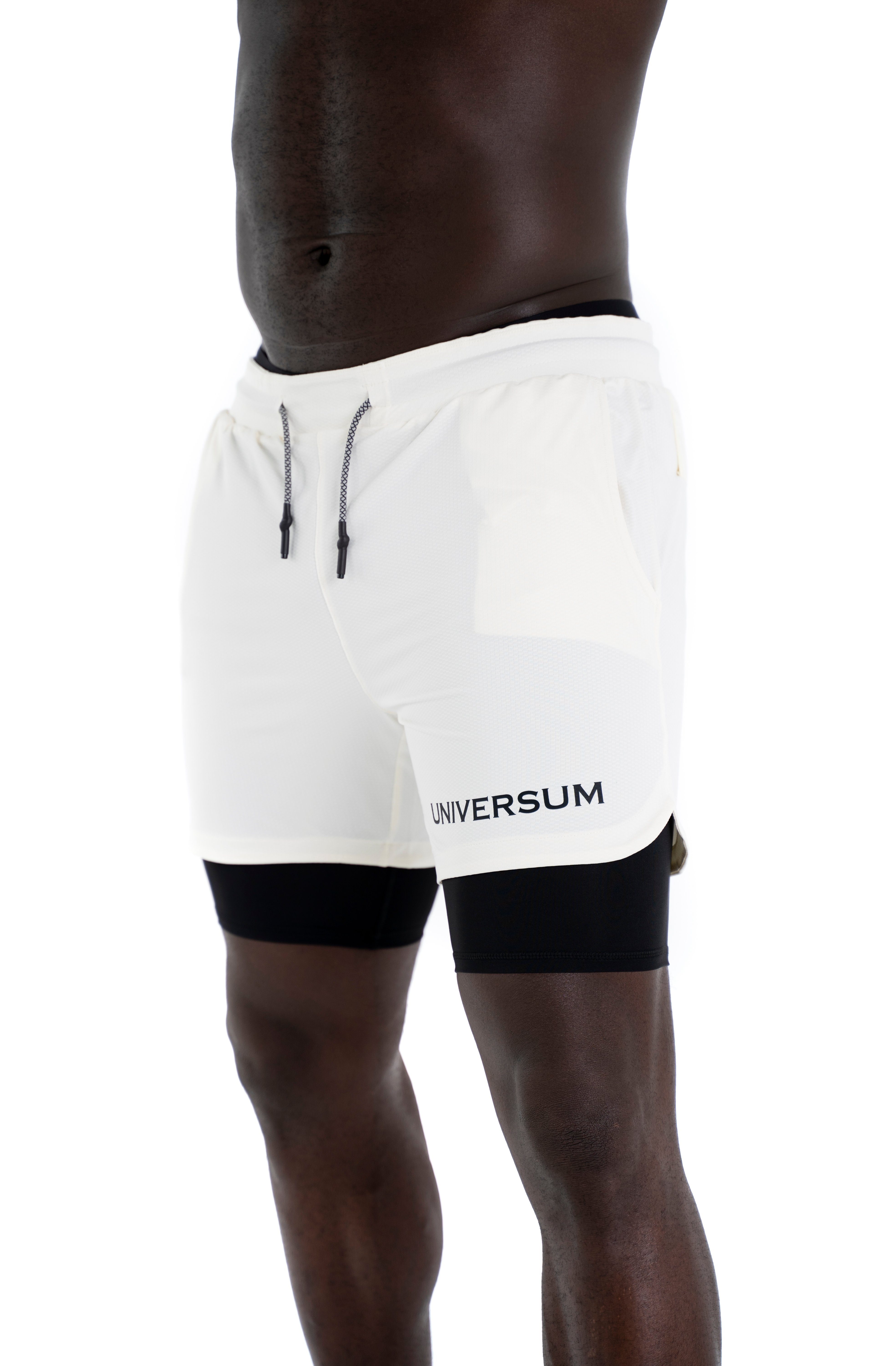 versteckter Sporthose Shorts mit mit Unterziehhose Sportwear funktioneller Kurze Universum weiß Handytasche Hose