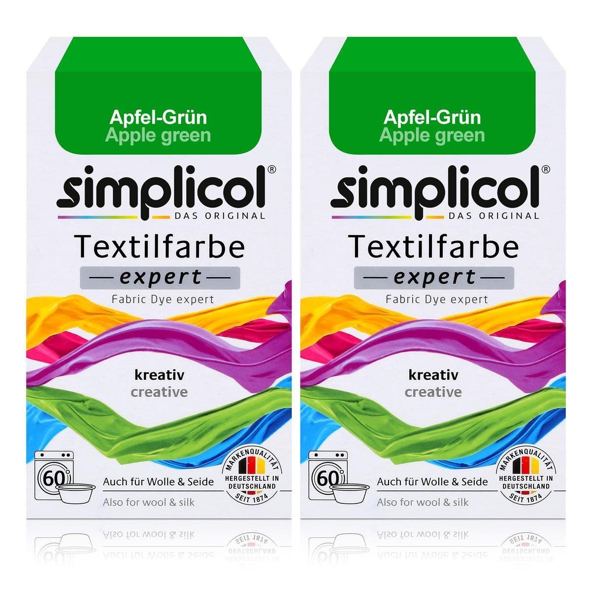 simplicol Textilfarbe Simplicol Textilfarbe expert Apfel-Grün 150g - Farbe zum Färben (2er P