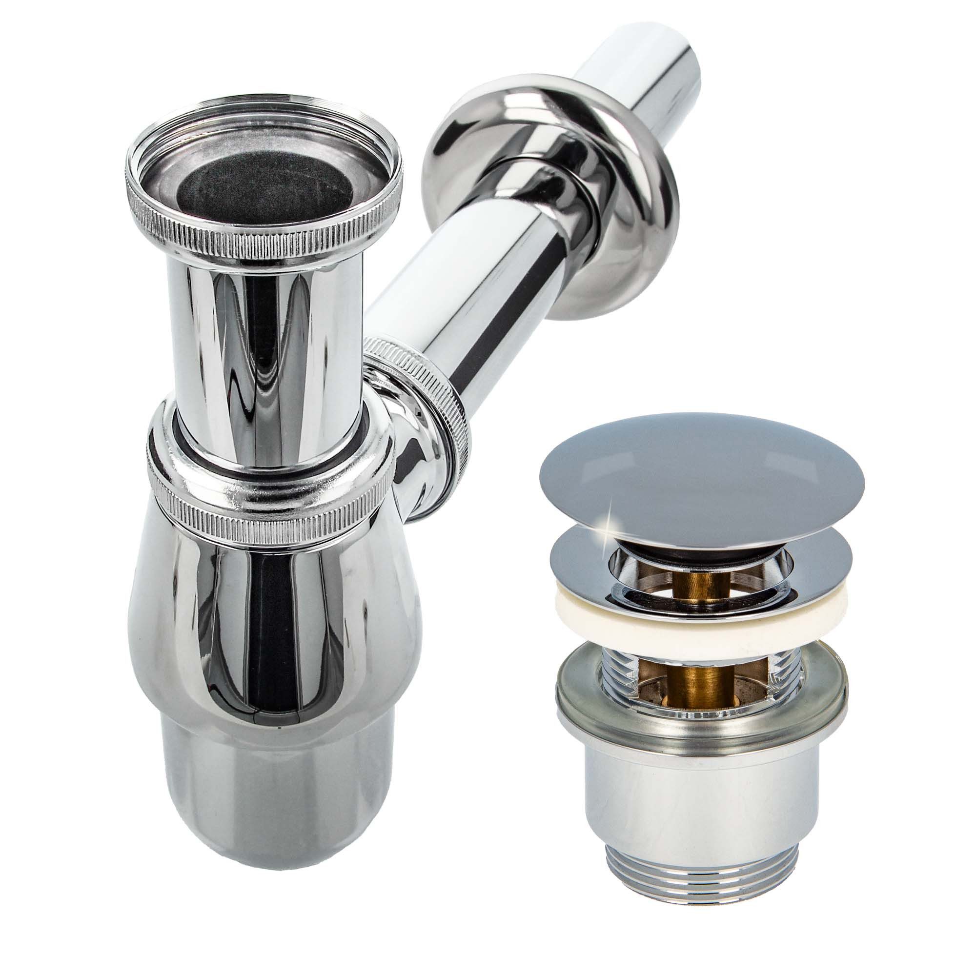 tecuro Siphon Siphon mit Pop Up Ablaufventil verchromt - Universal für Waschtisch, (Ablaufventil und Flaschensiphon)