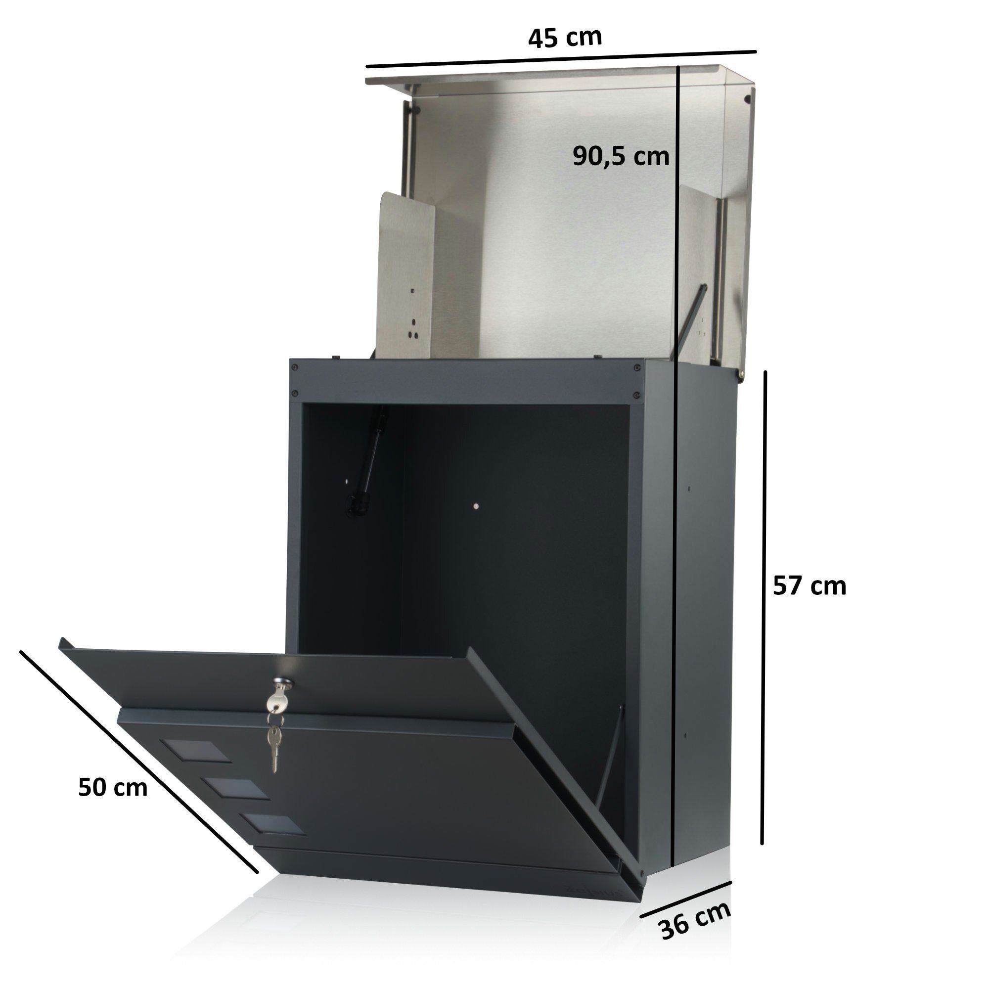 Schlüsseln) Briefkastenständer, Zelsius und Paketbriefkasten Briefkasten Briefkasten-Set RAL7016 Jordan 2 mit (Inkl.