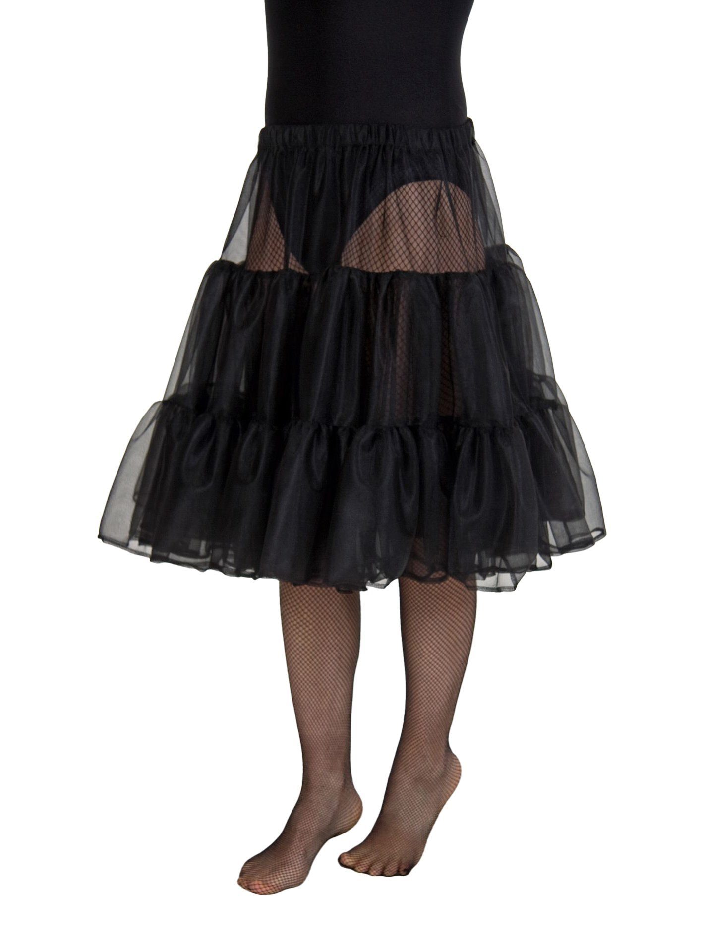 Metamorph Kostüm Knielanger Unterrock schwarz, Dreistufiger mittellanger Petticoat