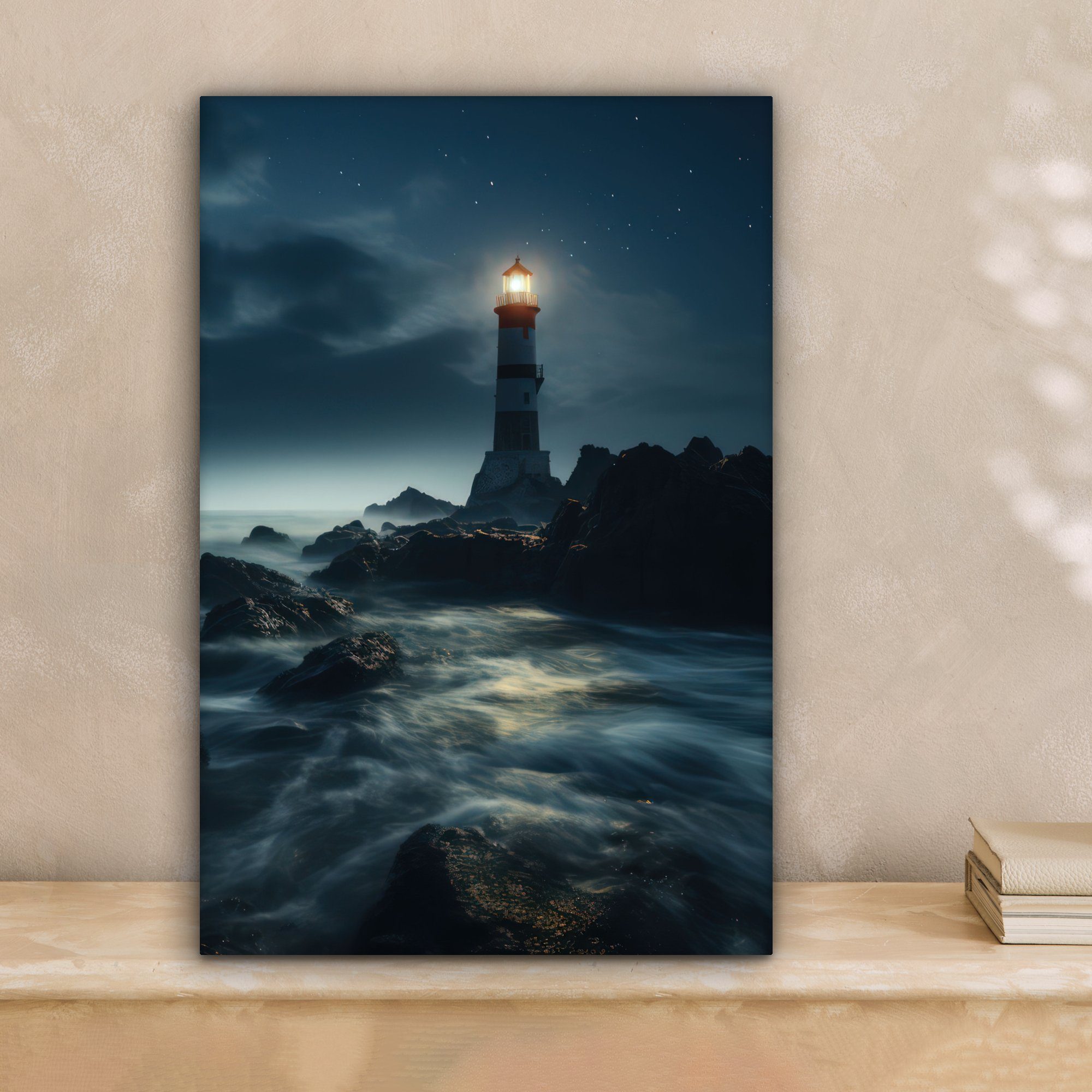 OneMillionCanvasses® Leinwandbild Leuchtturm - Meer - Nebel - Felsen - Maritim - Natur, Fotodruck (1 St), Leinwand Canvas Wandbild, Wanddekoration 20x30 cm – Bild 2 von 5