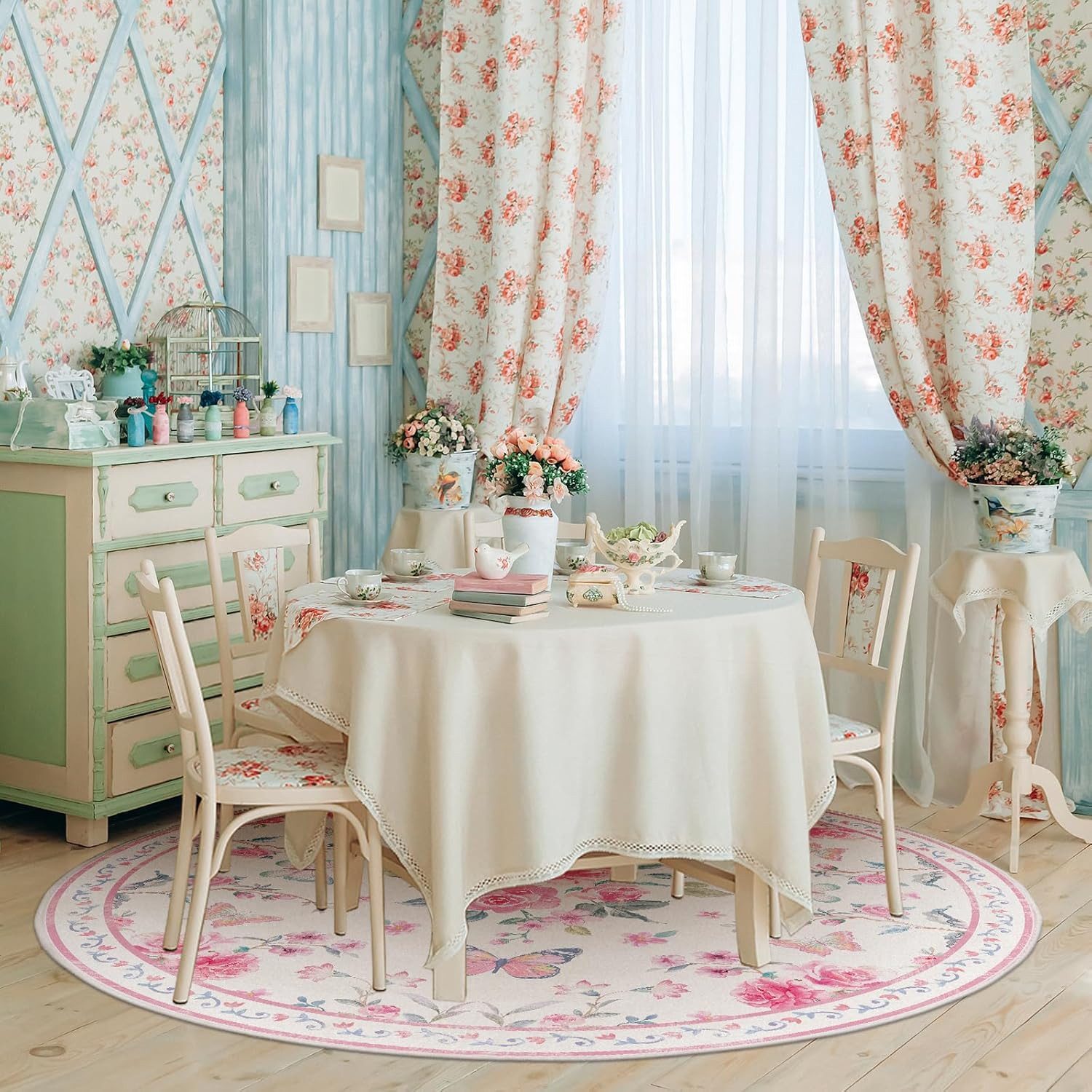 Agger Fußmatte Runde Fußmatte im Vintage-Stil, Boho-Teppich mit Blumenmuster, moderne Fußmatte für Wohnzimmer, Schlafzimmer und Esszimmer – Bild 4 von 5