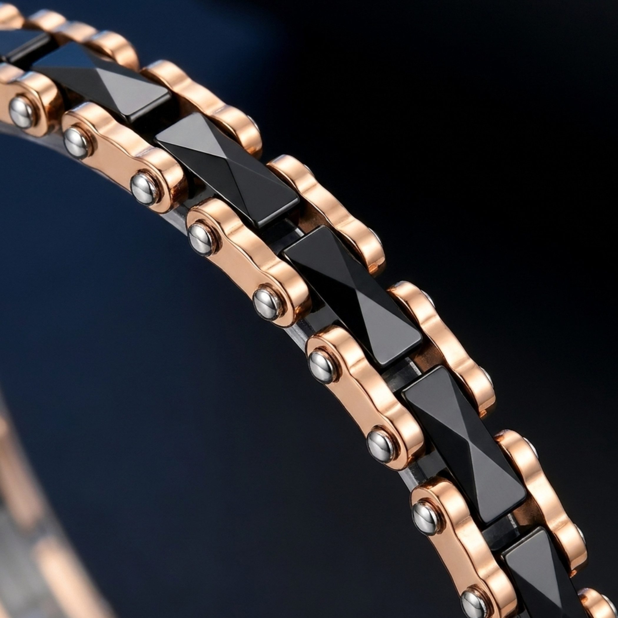 UNIQAL.de Edelstahlarmband Unisex PRESTIGE KERAMIK ROSEGOLD – Keramik & Edelstahl, Roségold (mit feiner Gliederstruktur, eleganten Kontrasten und stilvollen Details, ink. Schmuckverpackung), hautfreundlicher 316L Edelstahl, wasserbeständig, verstellbar