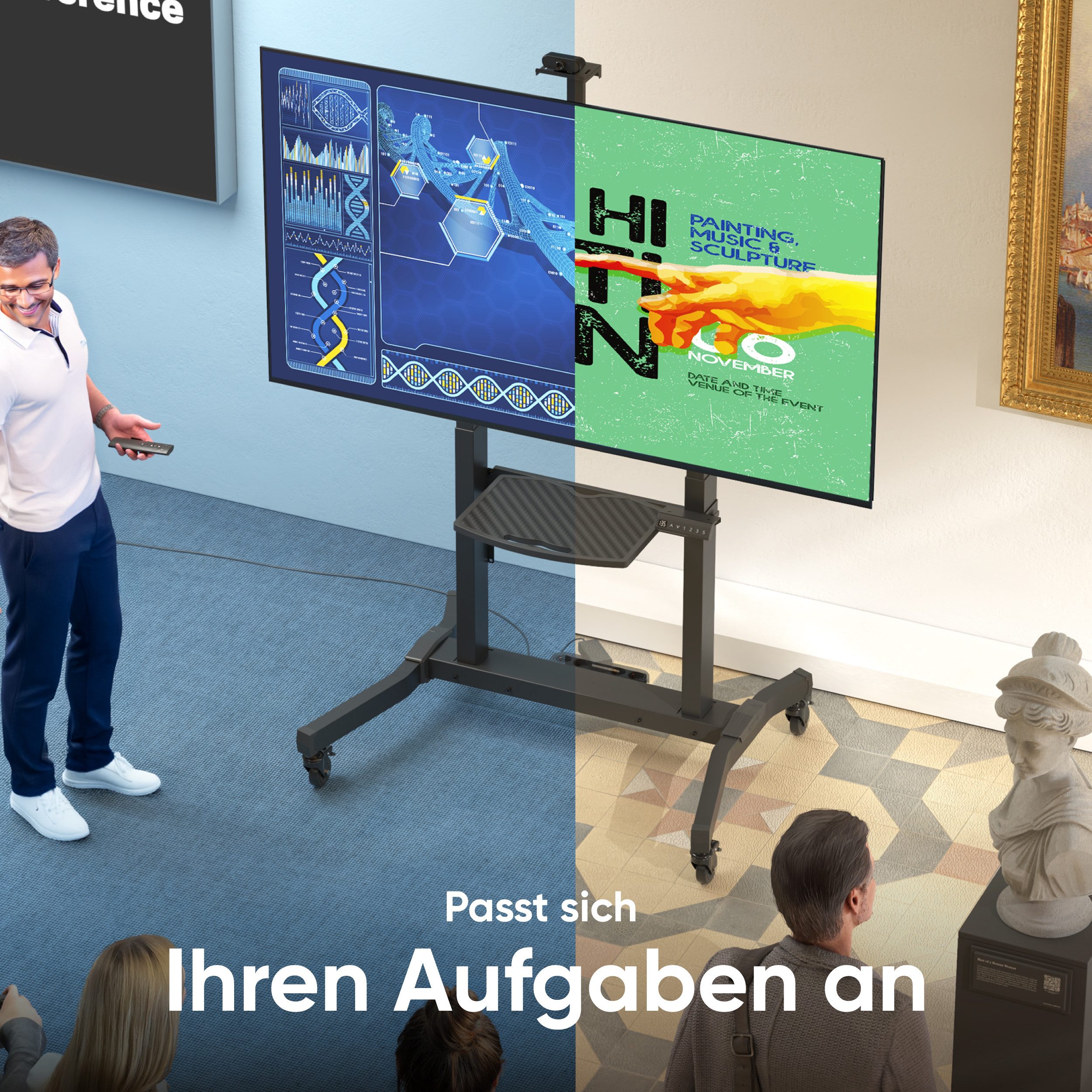 ONKRON TV-Ständer 50-100 Zoll, bis 120 kg, VESA 200x200-1000x600, TS1991E-B, (bis 100,00 Zoll, TV Ständer mit Motor, TV Ständer, elektrisch höhenverstellbar, ro – Bild 5 von 5