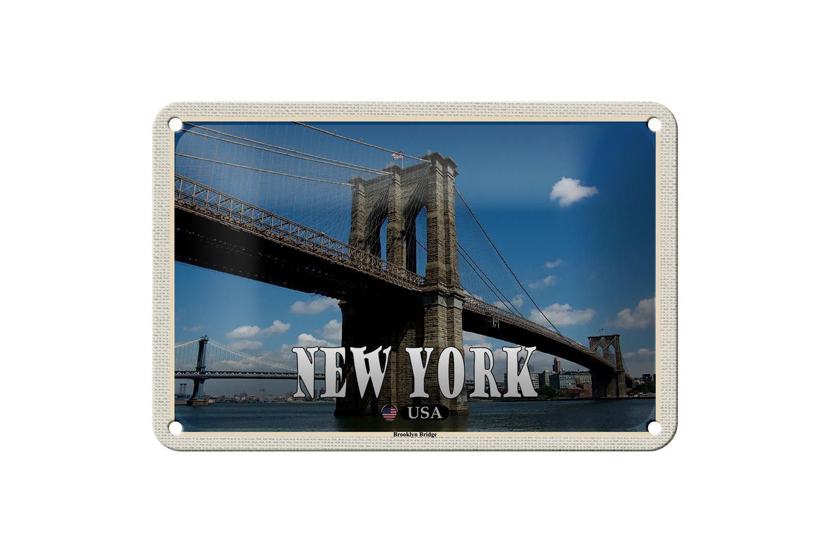 Metallschild Reise 18x12cm New York USA Brookly Bridge Brücke Schild