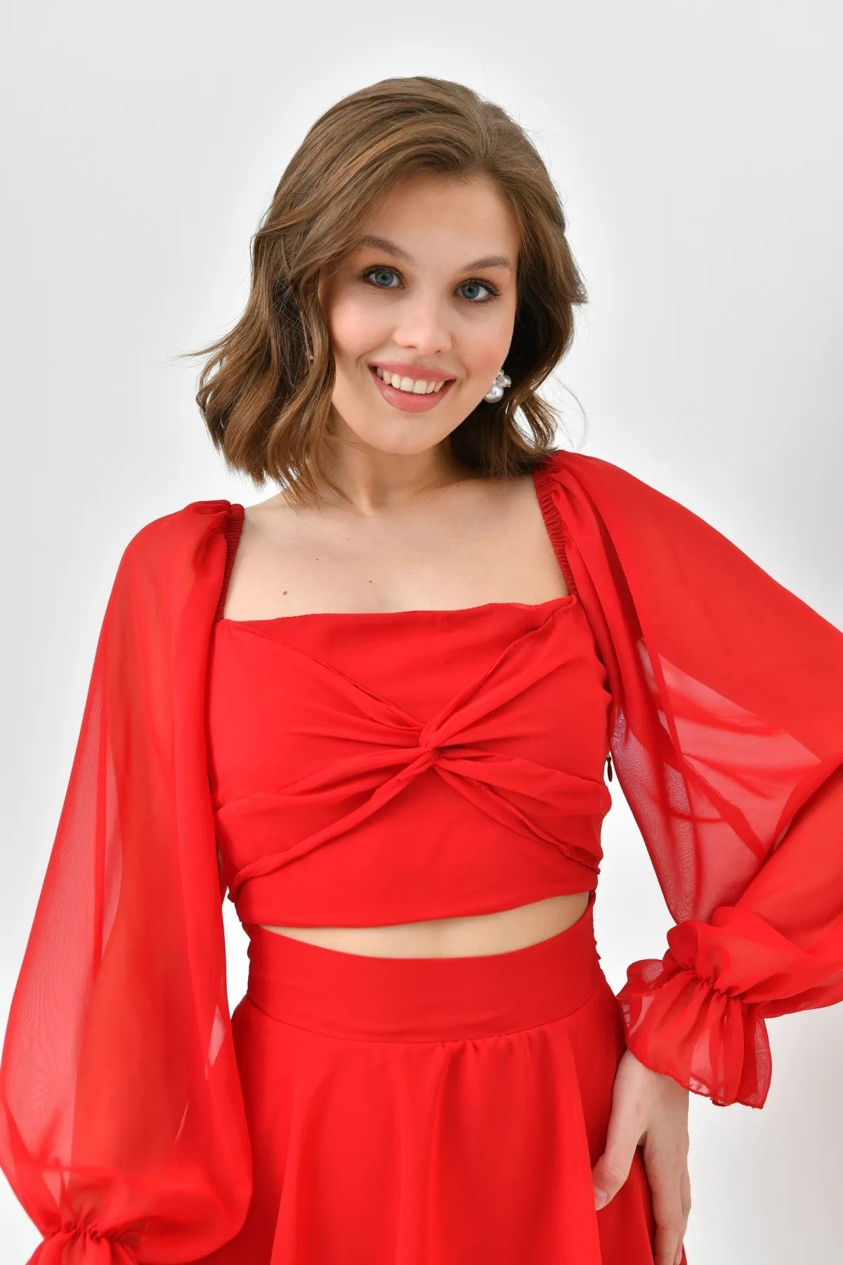 WOMAN VISION Minikleid Rotes Chiffon-Minikleid mit Top-Design und Futter - günstig online kaufen