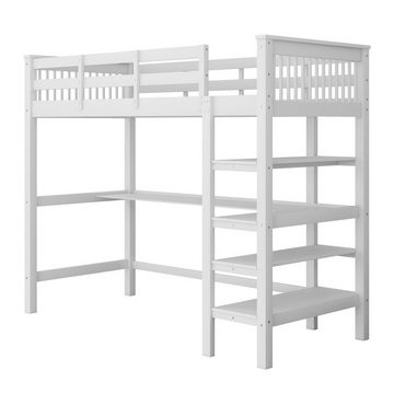REDOM Kinderbett Jugendbett mit Lattenrost ohne Matratze (90x200 cm, mit Ablagefächern und Unterbettschreibtisch)
