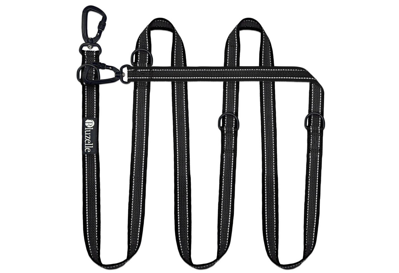 Bluzelle Führleine, Starke Nylon Leine - bis 100 kg, 2 Aluminium Karabiner, Doppel Hundeleine 3m - Große Hunde / 3-in1 Verstellbar / Reflektierend