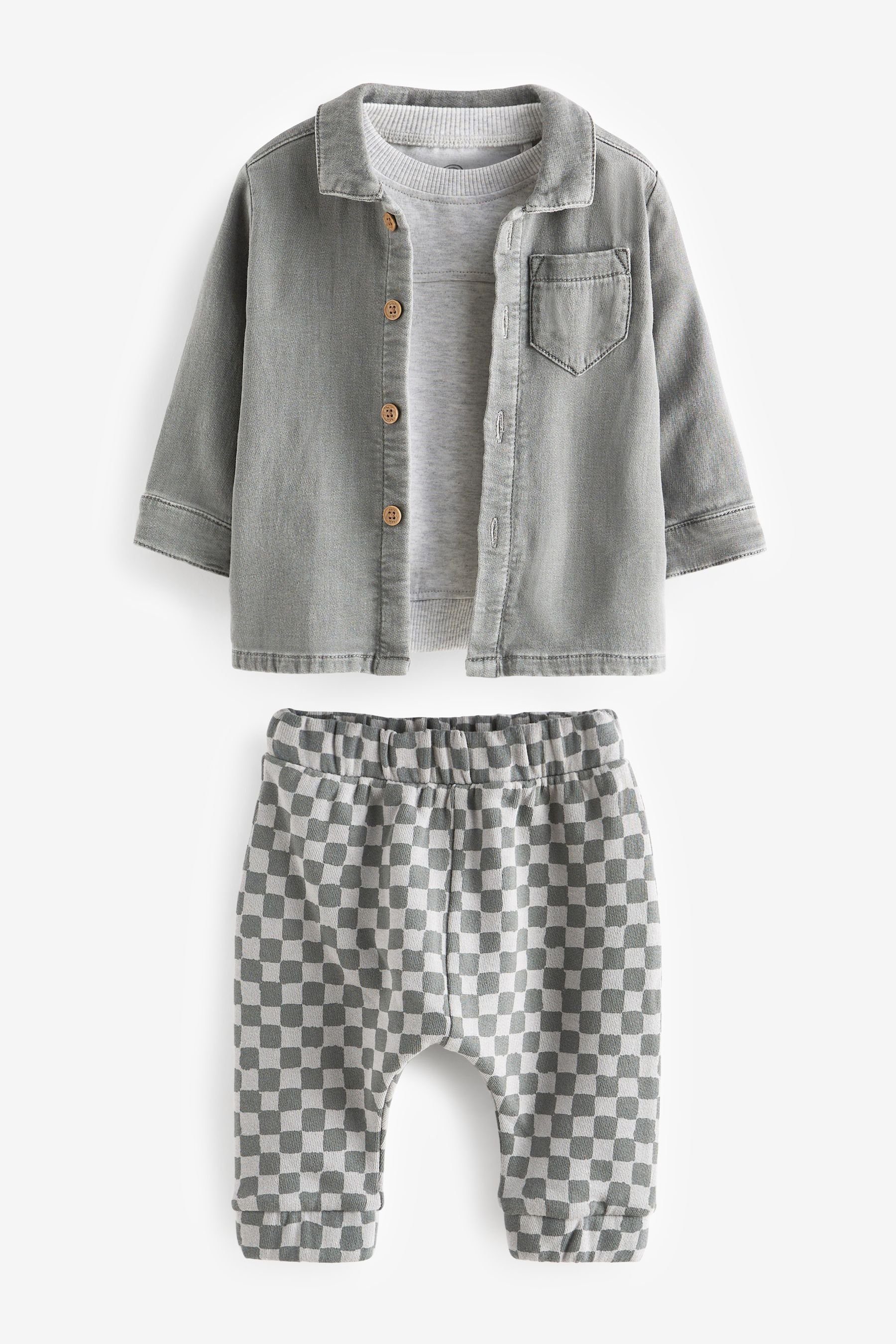 Next Hemd & Hose Baby-Set mit Hemdjacke, T-Shirt und Jogginghose (3-tlg) Monochrome | Baby-Sets