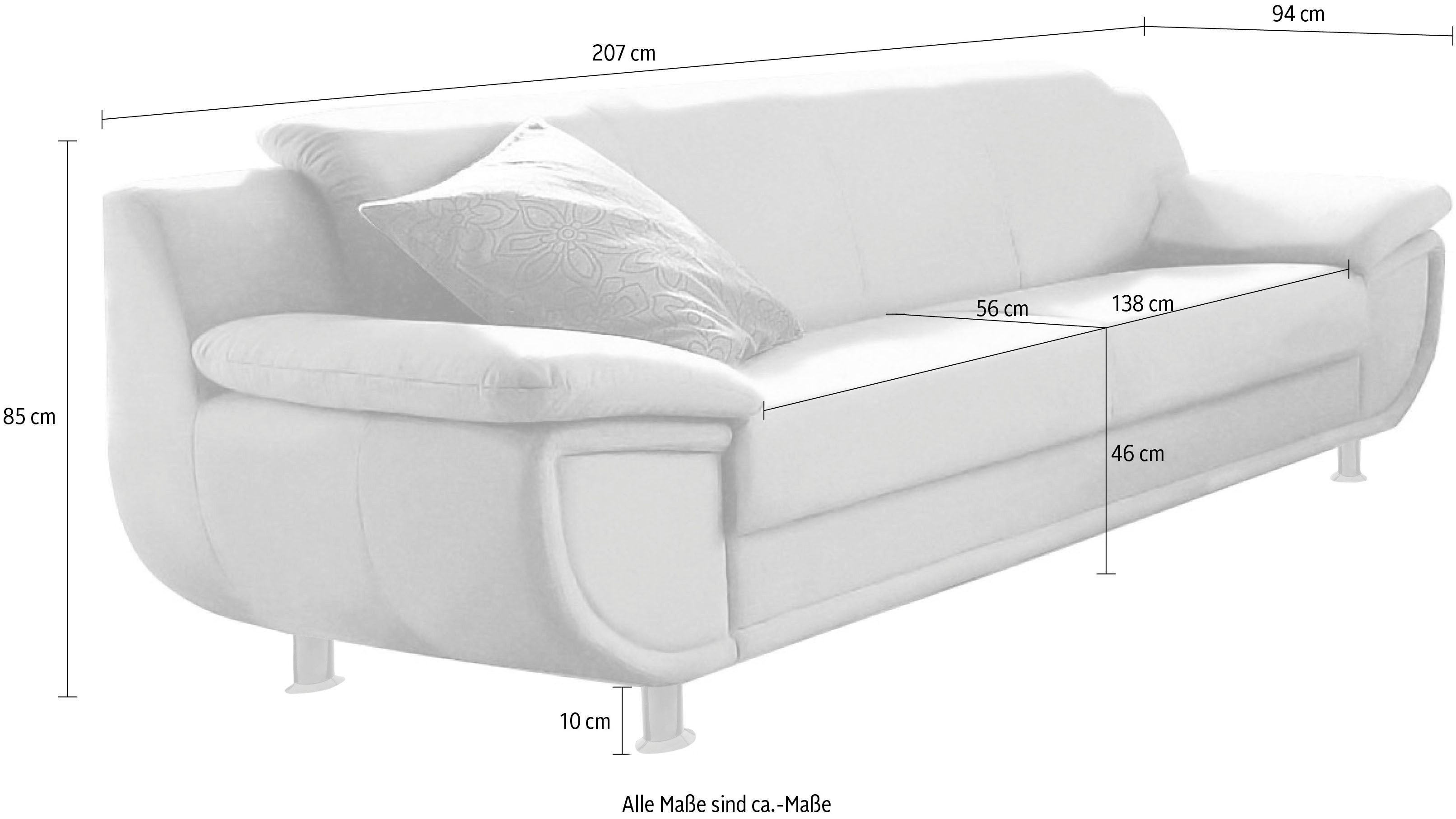 TRENDMANUFAKTUR 3-Sitzer Rondo 207 cm, Breite, breite Armlehnen, Füße schwarz, Big-Sofa wahlweise mit Federkern, in verschiedenen Bezügen bestellbar – Bild 5 von 5