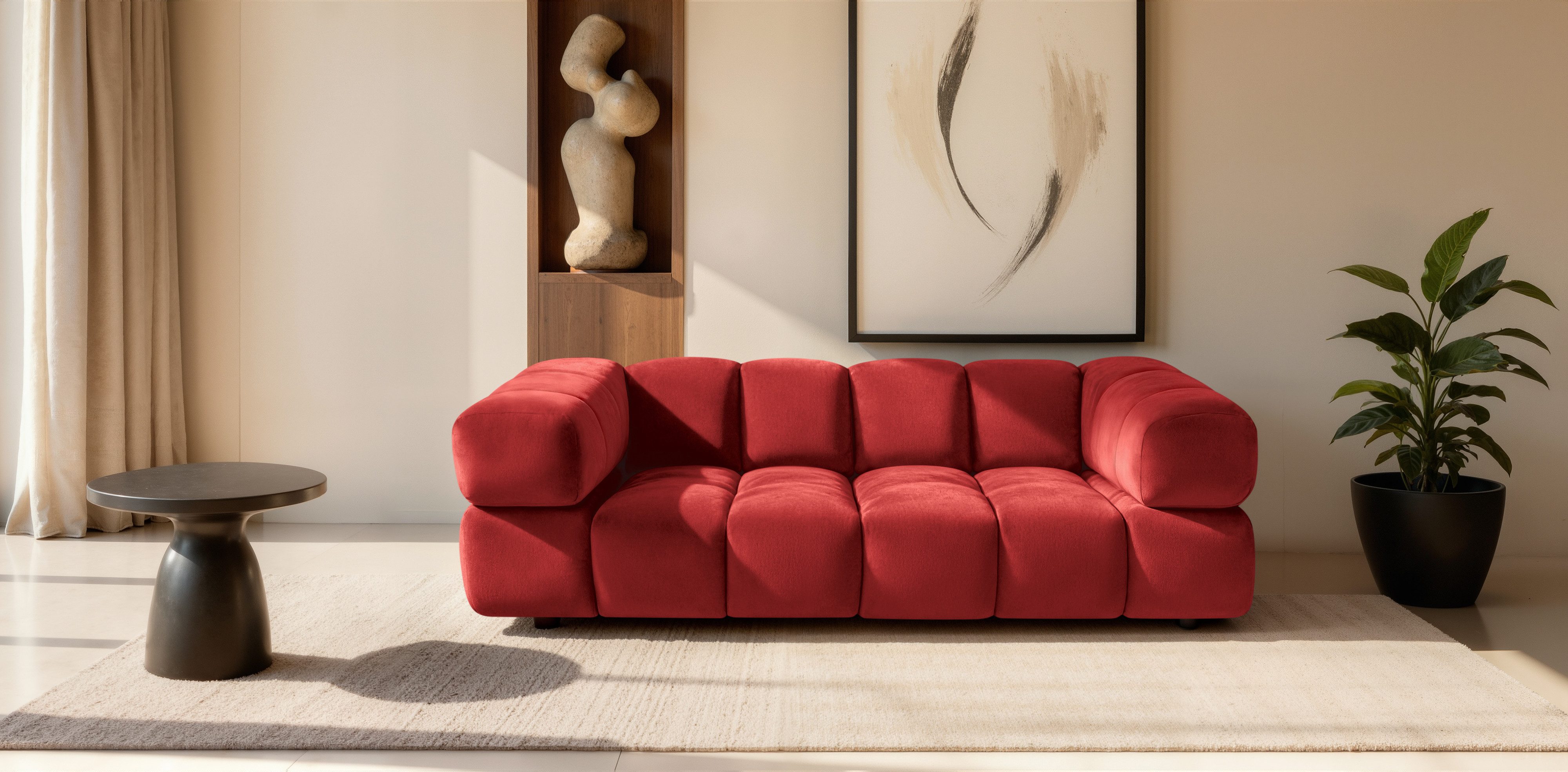 Kaiser Möbel Sofa 3-Sitzer für Wohnzimmer, Samtstoff Bluvel, Averro, 3-Sitzer Sofa, Designer-Bubble-Form,Modernes Minimalismus-Design