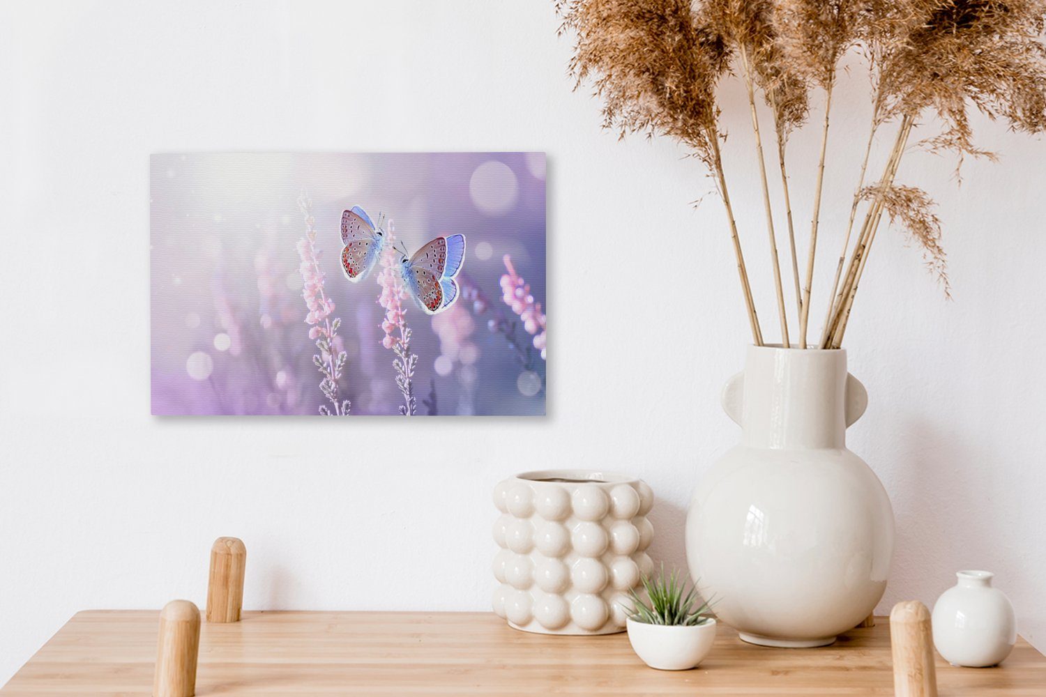 Aufhängefertig, - Leinwandbild - (1 Schmetterling Lavendel Wanddeko, Lila, Wandbild Blumen 30x20 St), - Leinwandbilder, OneMillionCanvasses® cm