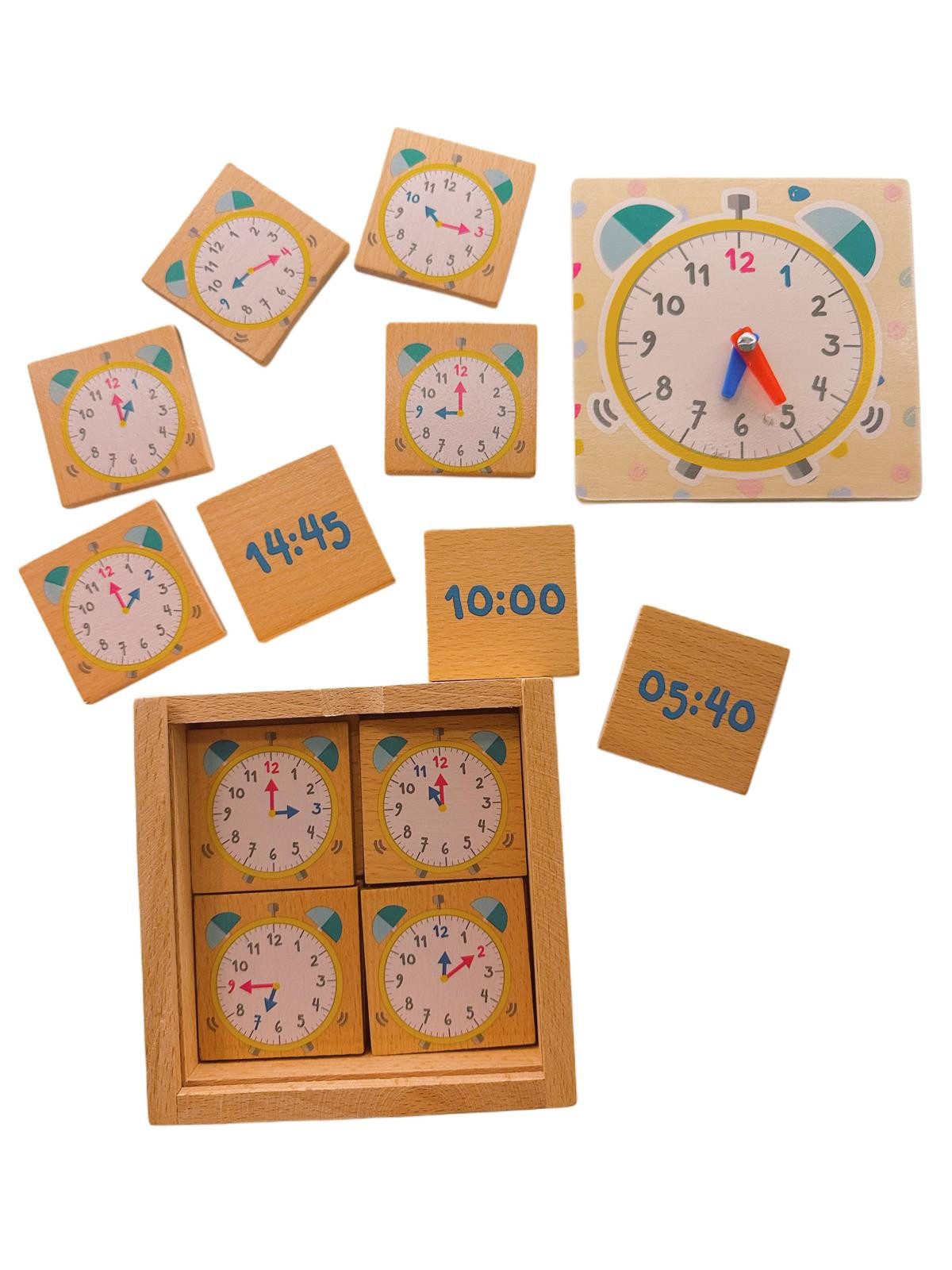 Playland Навчальні іграшки Holz Lernspiel Set Uhr Fördert spielerisch Feinmotorik (Set, 1-St., Geschenk-Set), Lernspiele aus Holz: Zahlen, Uhrzeit & Tangram, ab 2/3 Jahren