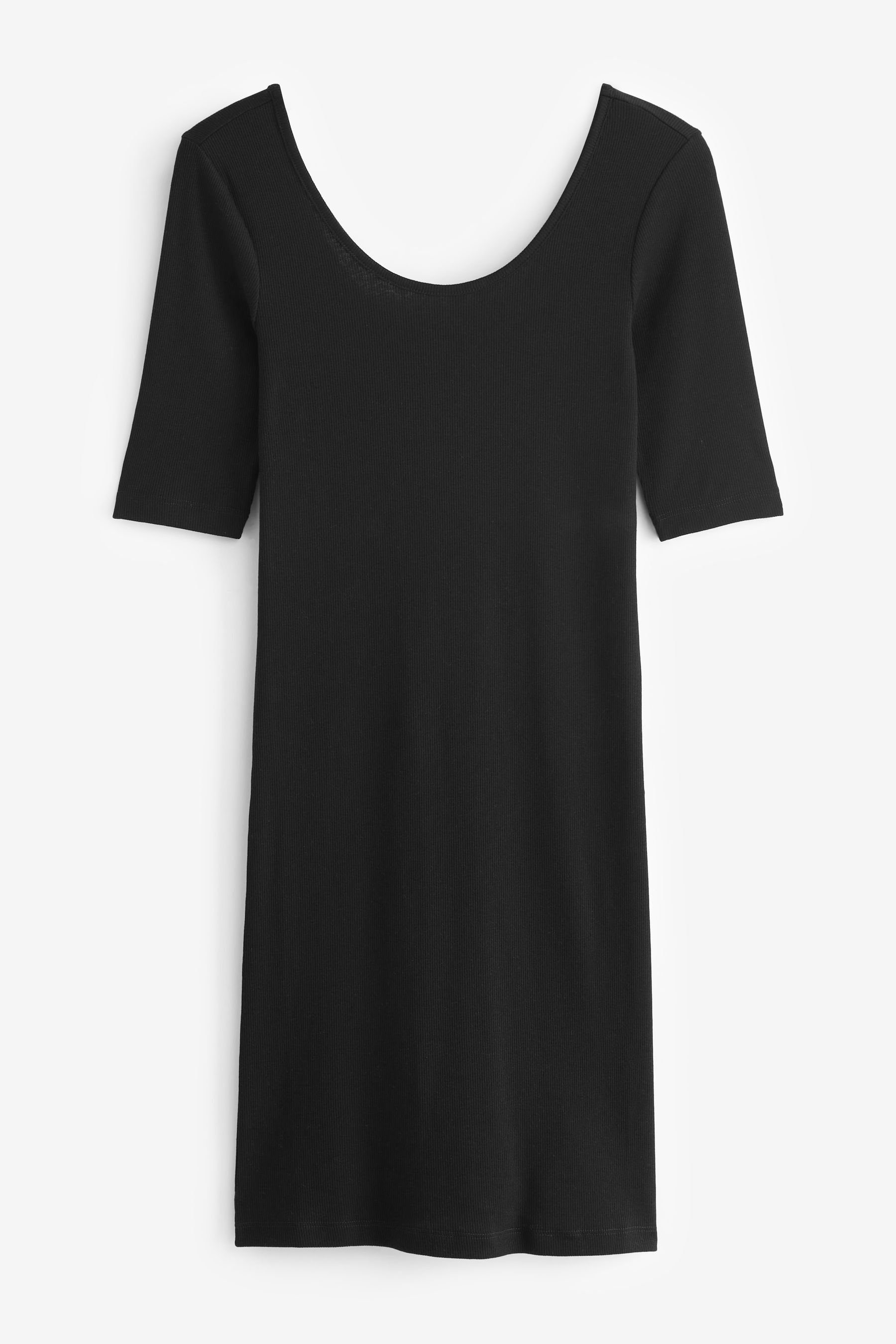 U-Ausschnitt mit (1-tlg) Kleid Next Geripptes Jerseykleid Black