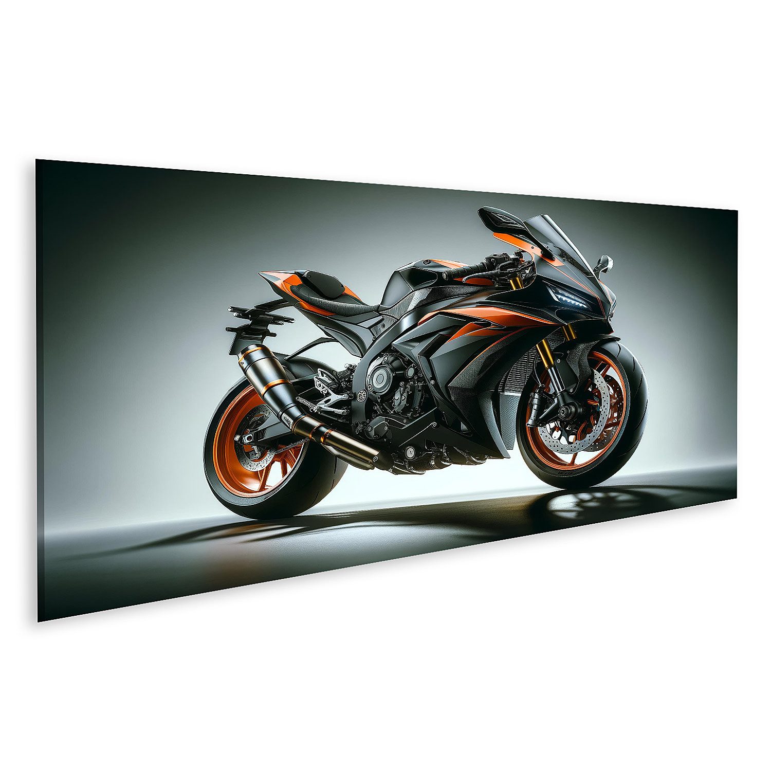 Leinwandbild Dynamisches Hochleistungs-Sport Motorrad in Orange-Schwarz