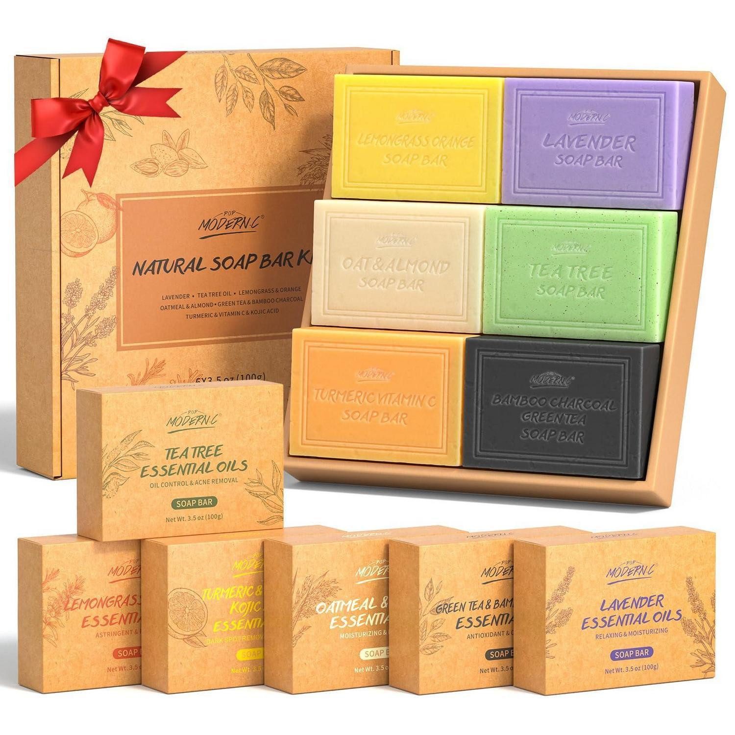 LuxusKollektion Seifen-Set Naturseifen Geschenkset 6x100g Lavendel, Teebaum, Zitrone, Orange