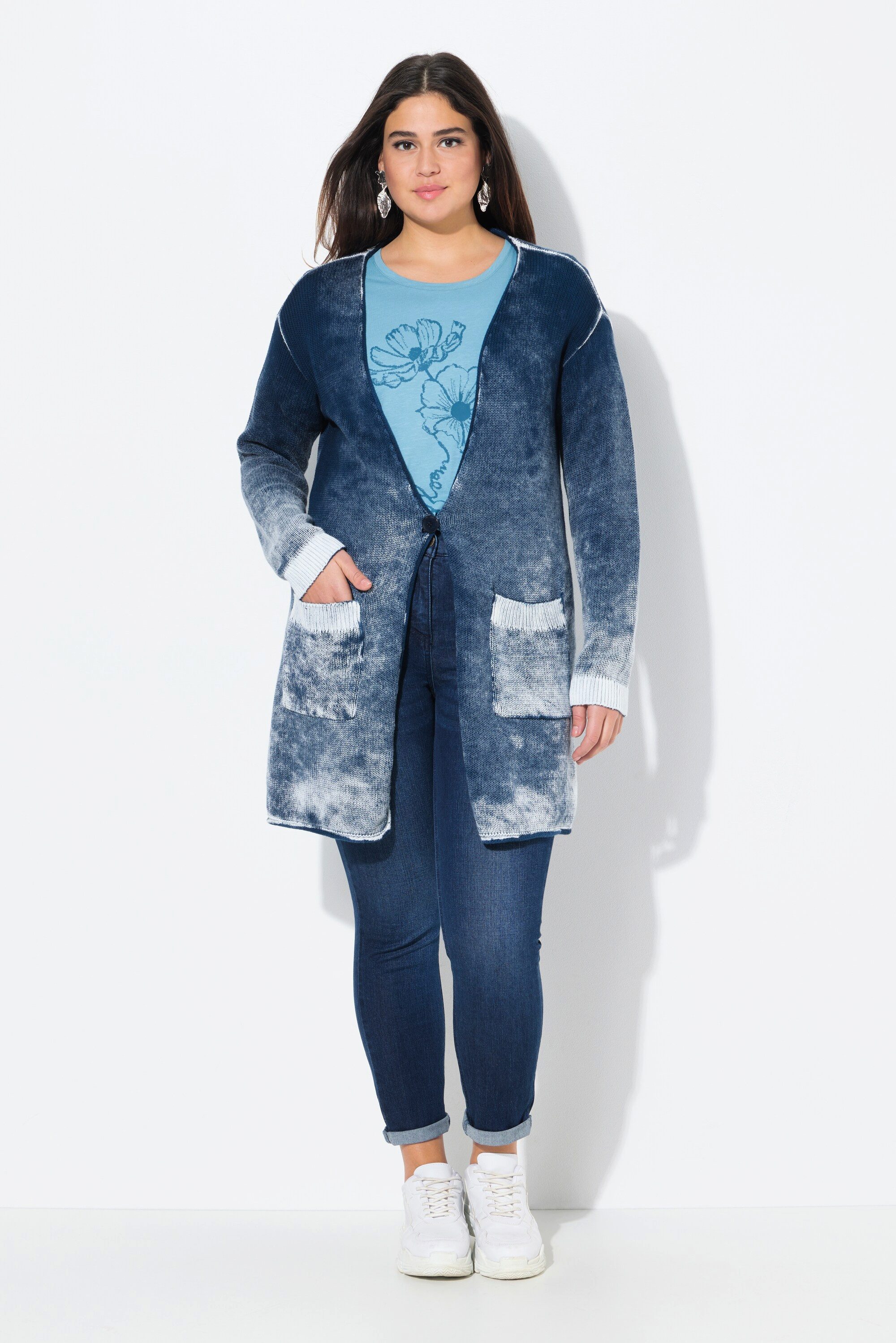 Ulla Popken Strickjacke Strickjacke V-Ausschnitt Knopfverschluss günstig online kaufen