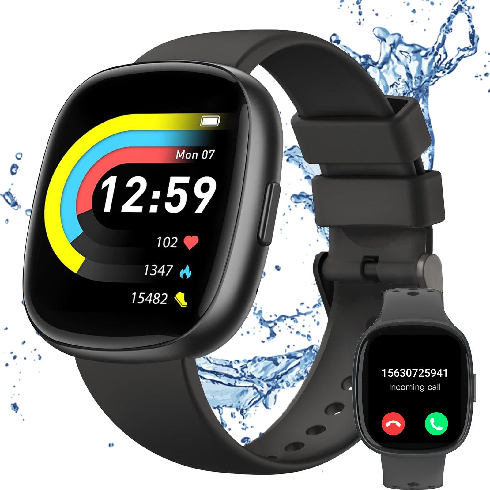 ANYSUN Smartwatch Herren Damen mit Telefonfunktio Sport Smartwatch (1,83 Zoll) mit Pulsmesser SpO2 Schlafmonitor 120+ Sportmodi Schrittzähler, Fitnessuhr 5ATM Wasserdicht&i Smartwatch für Android iOS