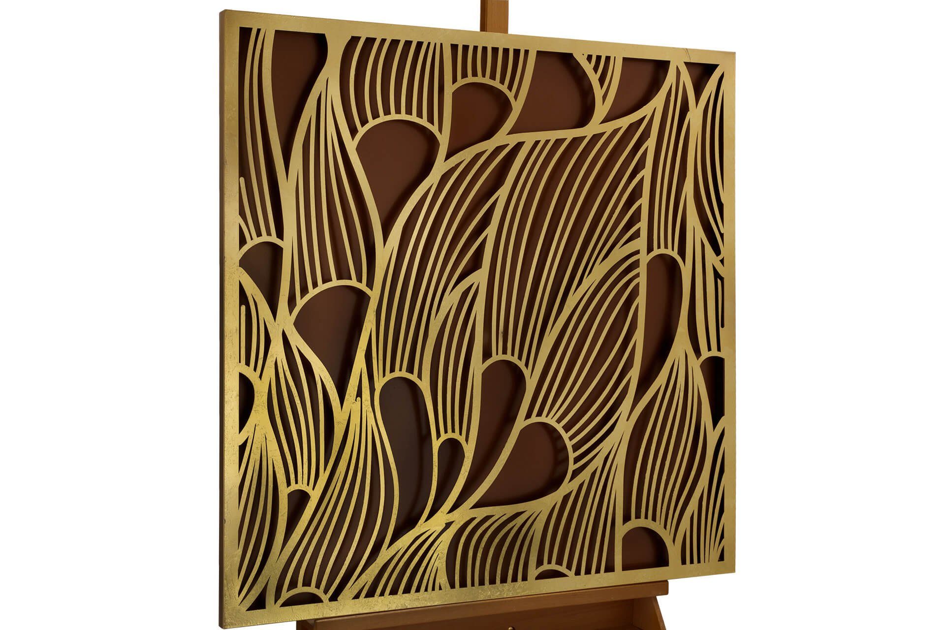 KUNSTLOFT Metallbild Das Gold der Natur 80x80 cm, handgefertiges Wandrelief 3D